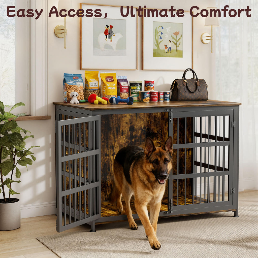 CABZOON 46'' Dog Crate Furniture Large Breed Dog Crate Dog Kennels for Inside Wooden Dog Crates End Table Heavy Duty Indoor Combination Cage for Medium to Large Dogs Walnut