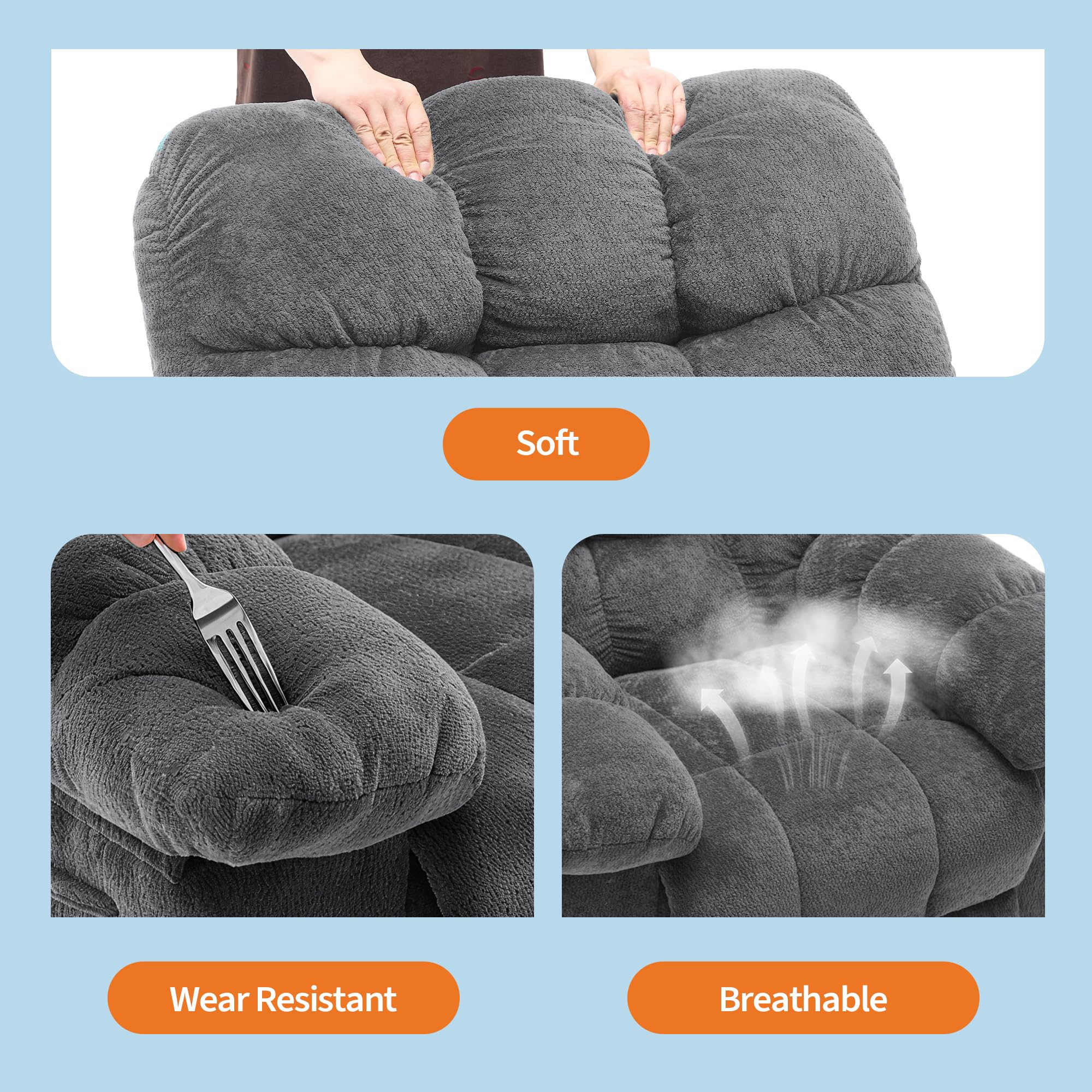21.2'' Manual Recliner Chair,Ergonomic Overstuffed Breathable Fabric Reclining Chair with Side Pockets,Q235 Steel Frame Lazy Boy Recliner Single Sofa for Living Room Bedroom