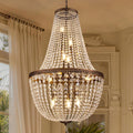 Wellmet French Empire Crystal Chandelier Farmhouse Antique Bronze Chandeliers Light Fixture, 10 Lights Adjustable Pendant Light for Dining Living Room, Bedroom, Entryway, Kitchen, Foyer, 25.4" W