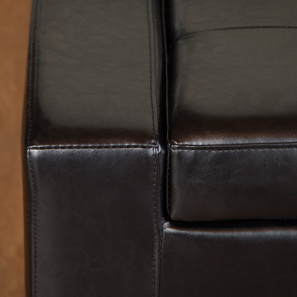 Christopher Knight Home Guernsey Leather Wood-Frame Storage Ottoman, Black