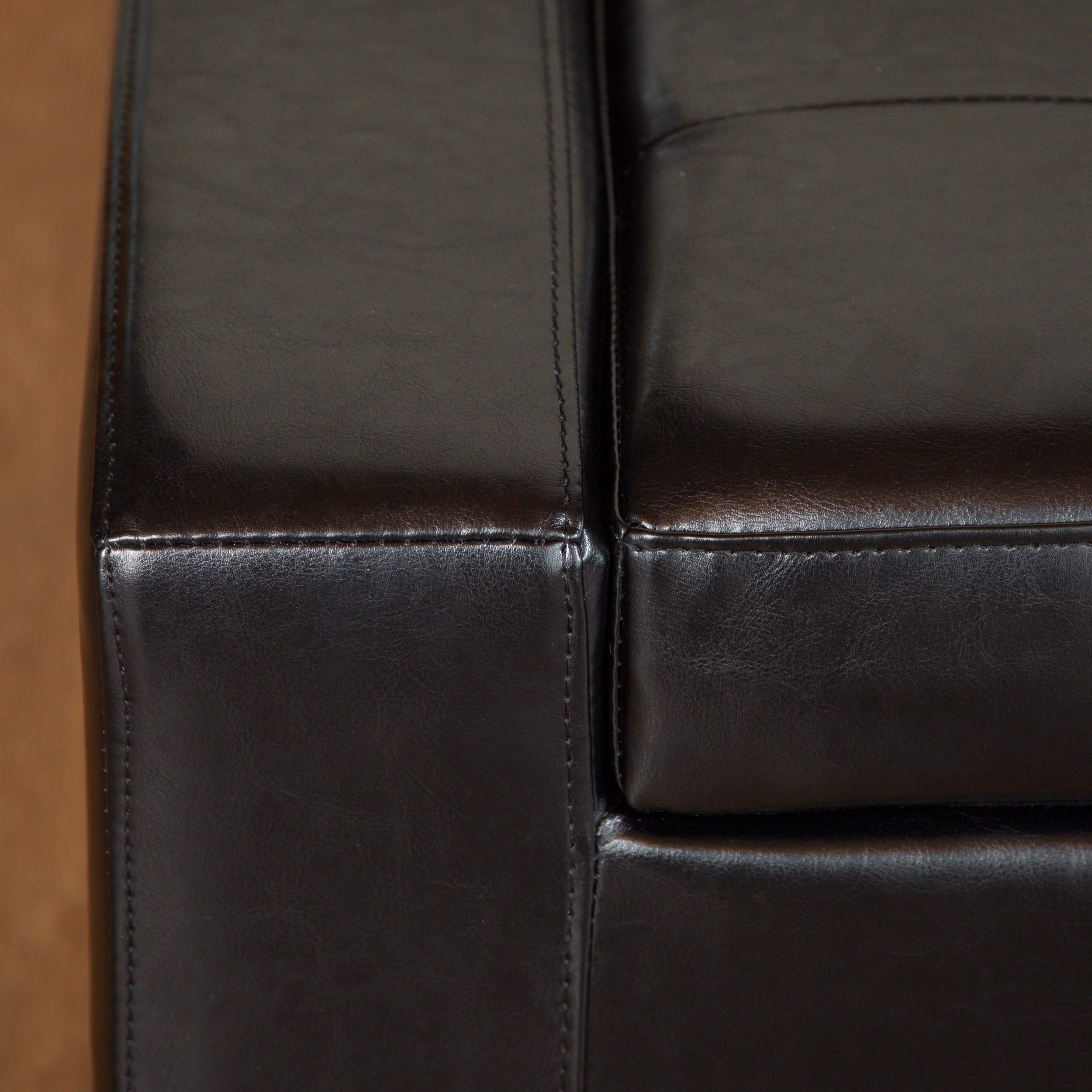 Christopher Knight Home Guernsey Leather Wood-Frame Storage Ottoman, Black