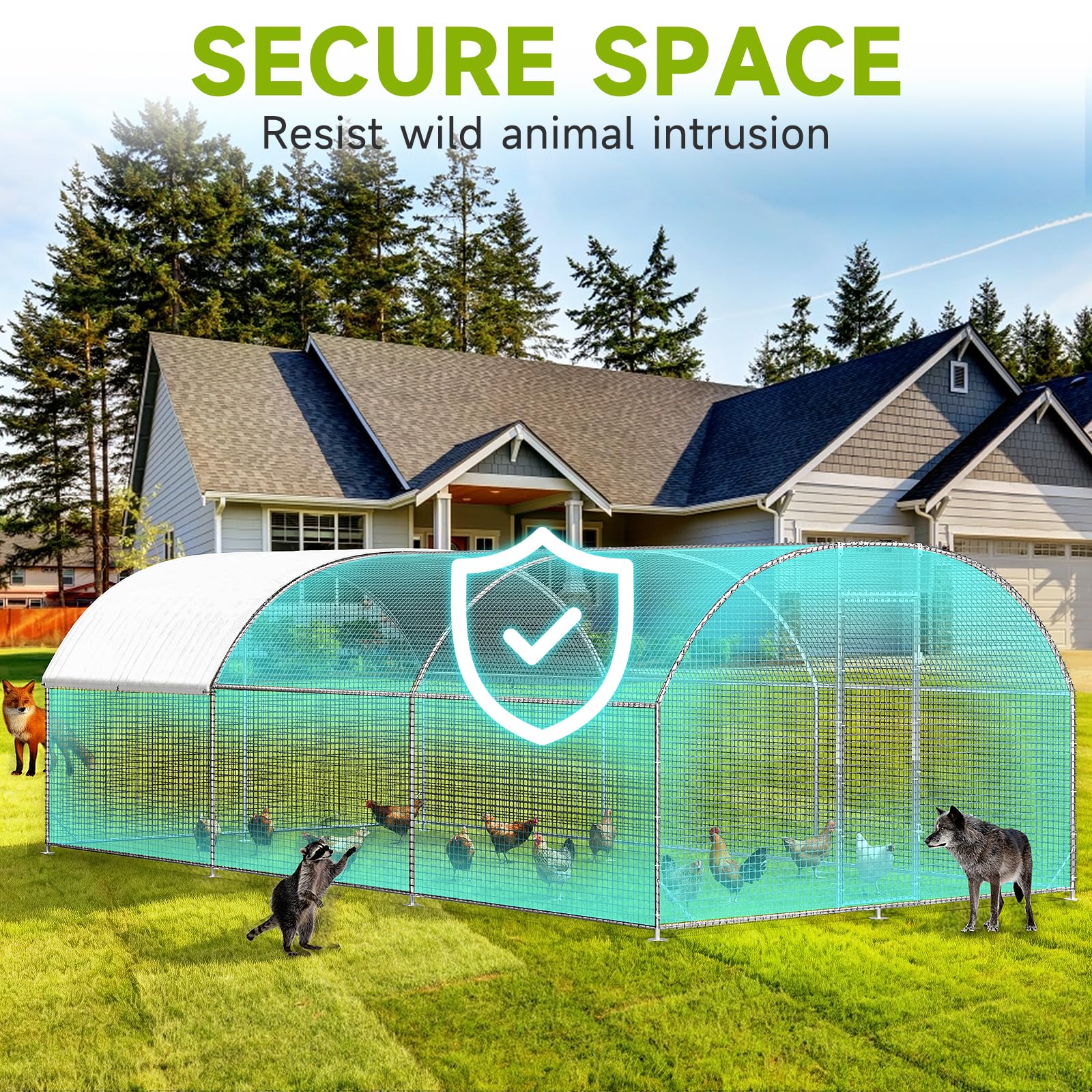 LEVELEVE Large Walk-in Chicken Coop with Chicken Run, Galvanized Poultry Enclosure with Waterproof Anti-UV Cover and Security Lock, Ideal for Rabbit, Duck, Backyard and Farm Yard, 19.7'x 9.8'x 6.6'