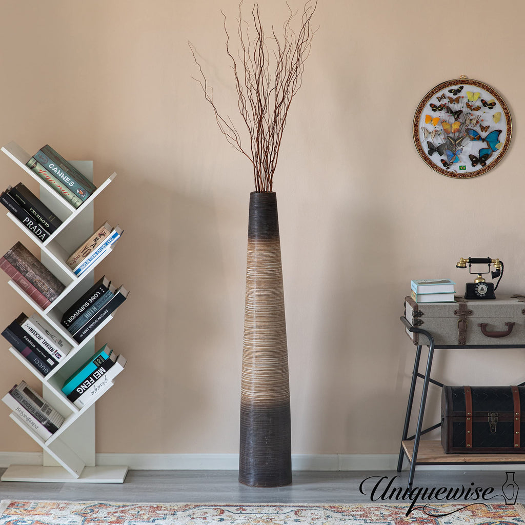 47-Inch Tall Handcrafted Brown Ceramic Floor Vase - Waterproof Cylinder-Shaped Freestanding Vase, Ideal for Tall Floral Arrangements and as a Standalone Piece