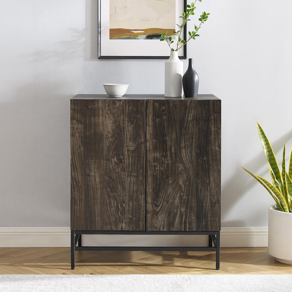 Crosley Furniture Jacobsen Bar Cabinet with Storage Shelves and Wine Rack, Brown Ash/Matte Black
