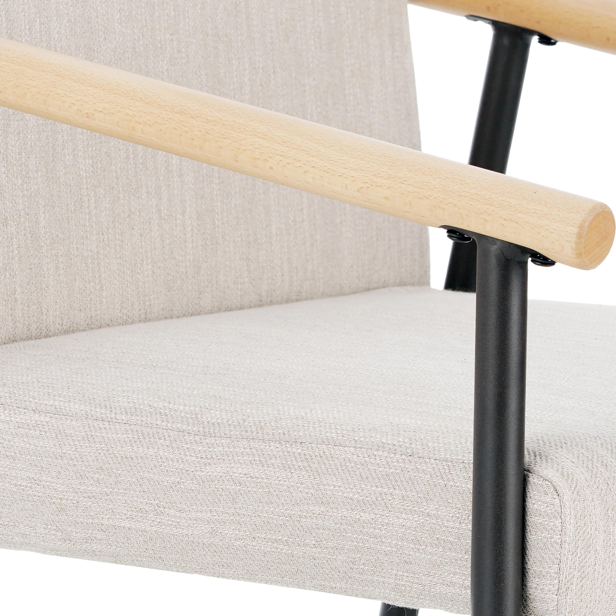 Christopher Knight Home Set of 2 Bever Mid-Century Modern Counter Height Bar Stools, Iron Frame Kitchen Stools, Fabric Upholstered Side Chair with Wooden Armrest and Footrest, Beige+Black+Light Brown