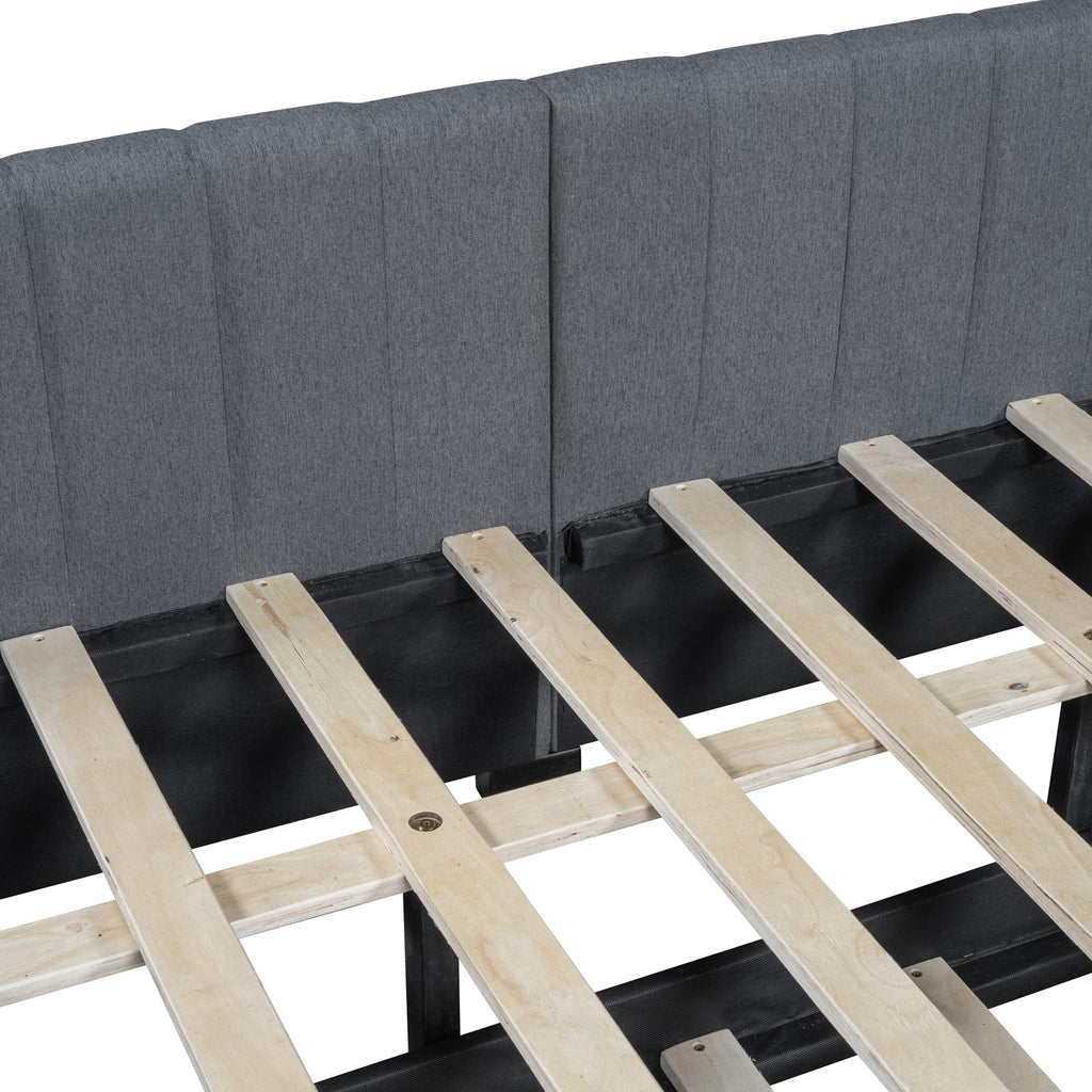 Merax Upholstered Daybed with Trundle, Gray Linen Full Size Sofa Bed Frame, No Box Spring Needed