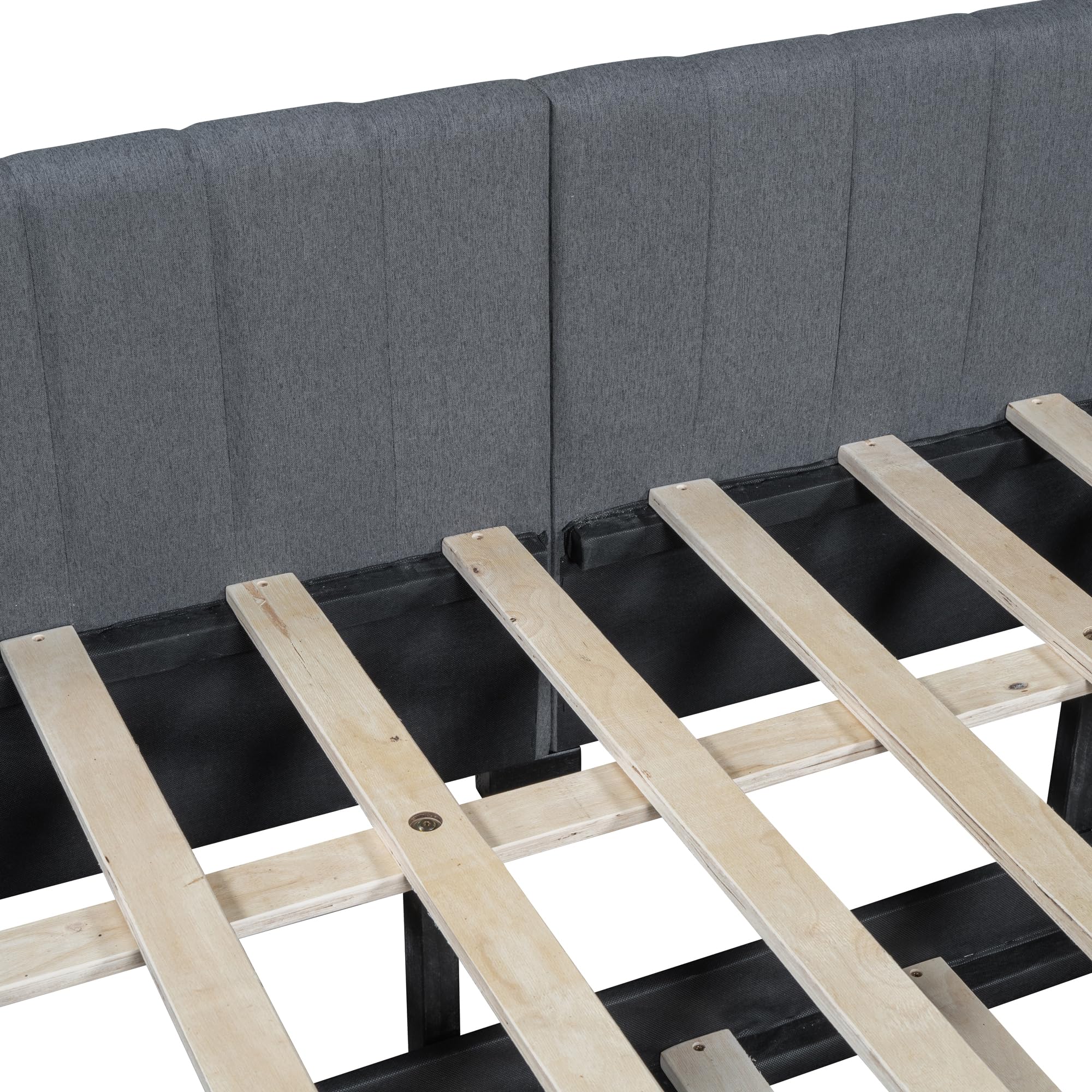 Merax Upholstered Daybed with Trundle, Gray Linen Full Size Sofa Bed Frame, No Box Spring Needed