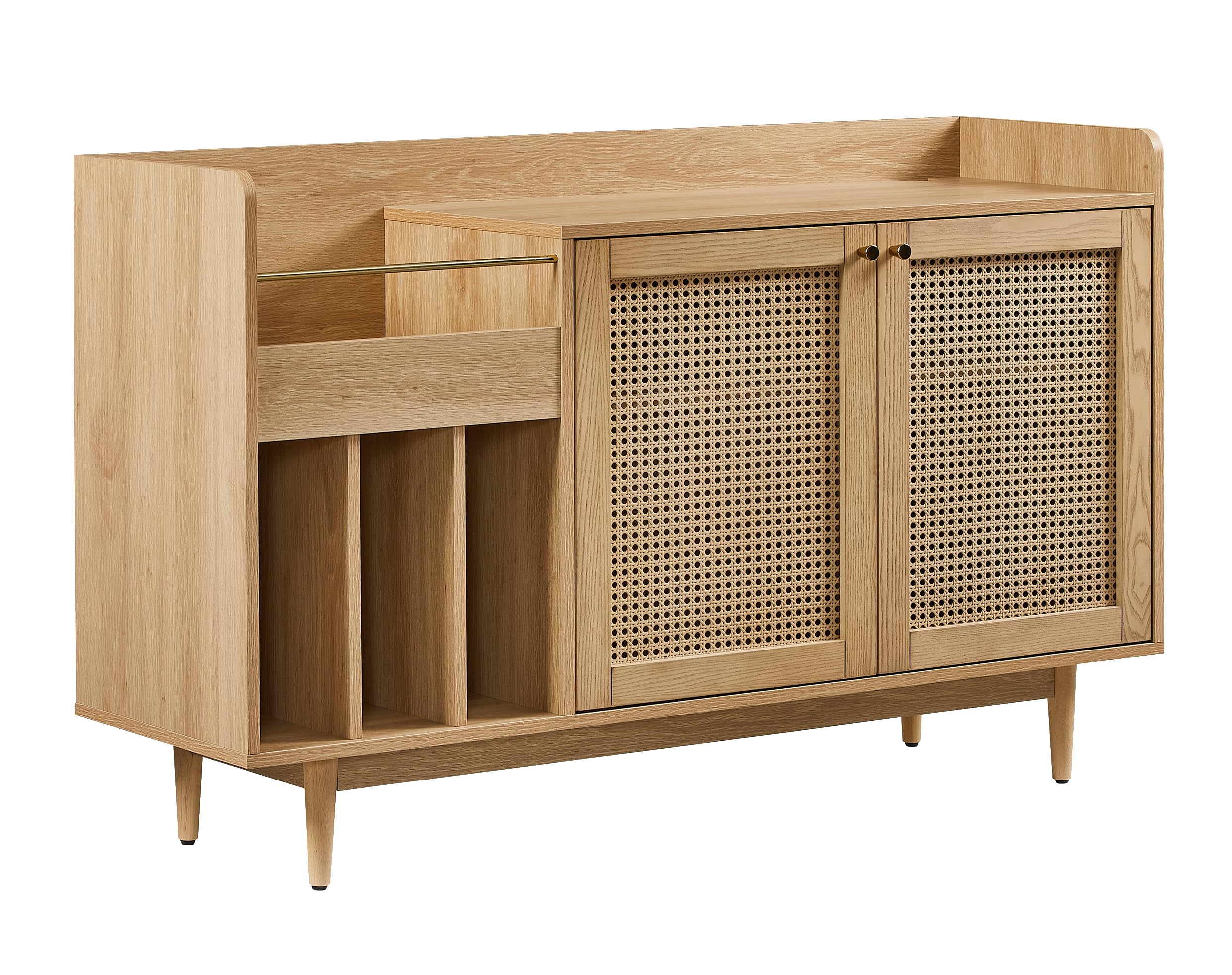 Crosley Furniture Maeve Record Player Cabinet, Vinyl Storage, Rattan Turntable Stand for Records, Ash
