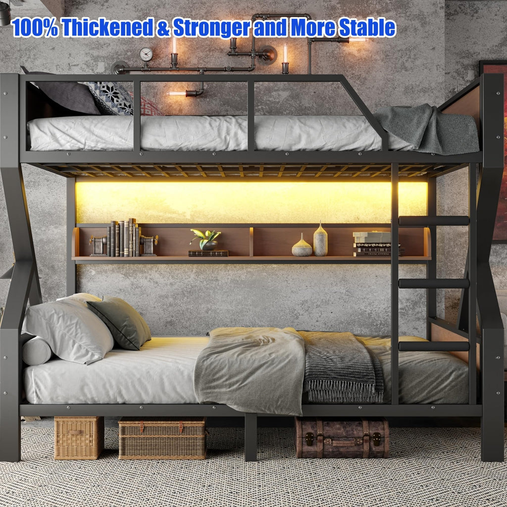 LEEKAF Stronger & Safer Heavy Duty Metal Queen Over Queen Size Bunk Bed for Adults Teens, Thickened More Stable Steel Bunkbed (Greater Weight Capacity) (Queen Over Queen-C)