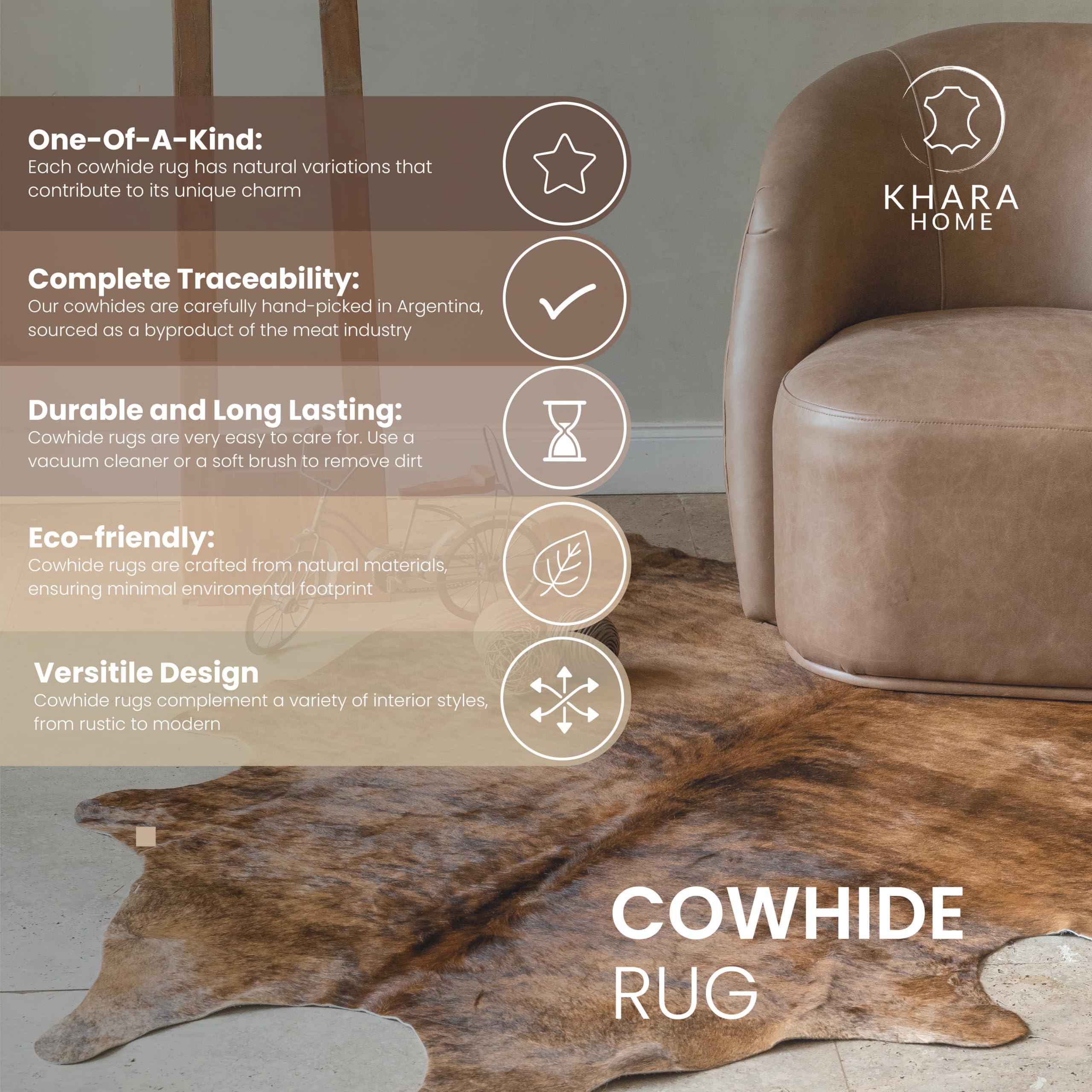Khara Home Premium 100% Genuine Cowhide Rug Large 5x7 Ft Leather Area Rug for Living Room, Cozy, Unique, and Durable, Western Home Decor – from Argentina (Black & White, 5 x 7)