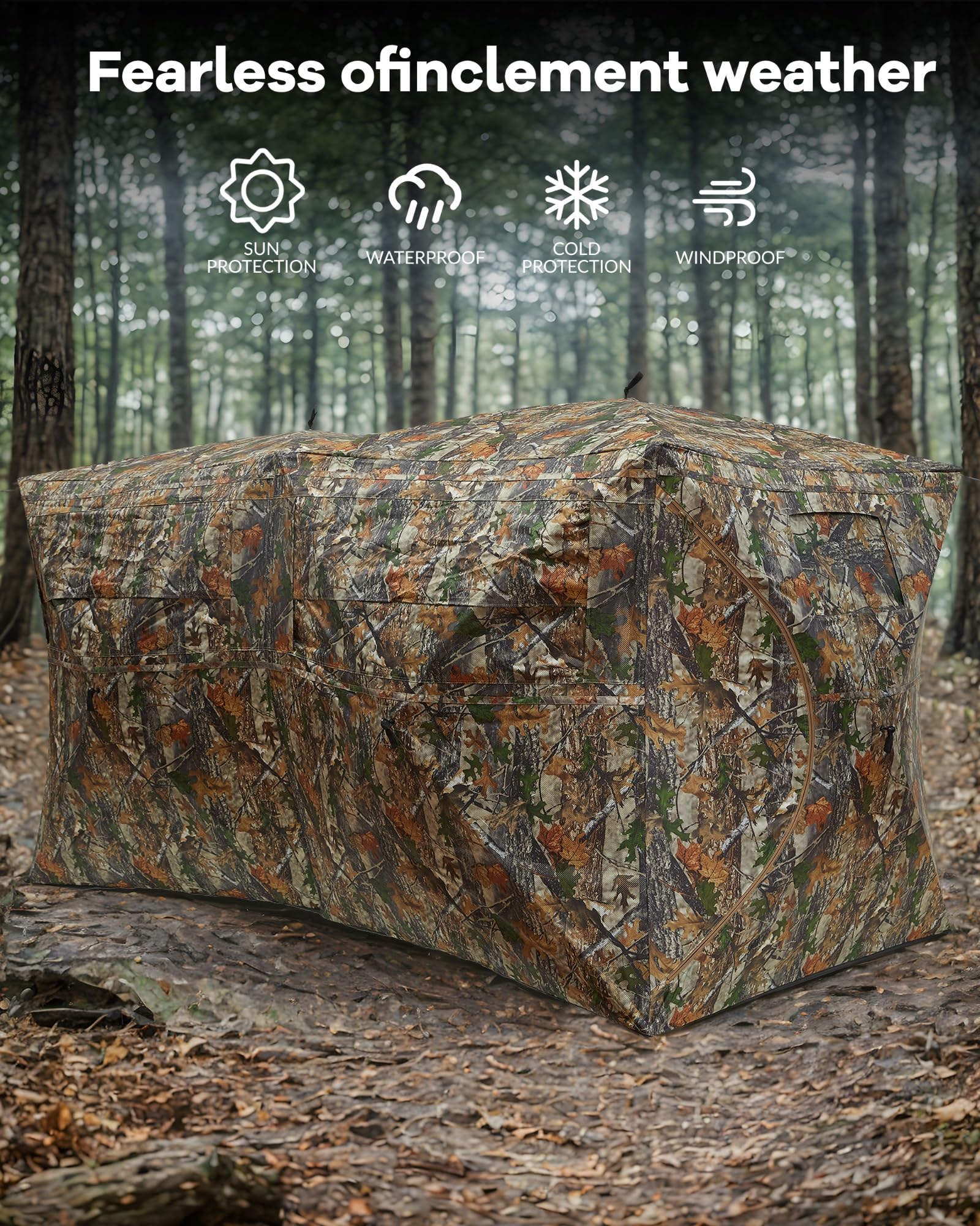 GarveeLife Portable Pop-Up Hunting Blind - 270° See-Through Windows & Silent Door, Waterproof Lightweight Camouflage Tent for Deer Turkey Hunting