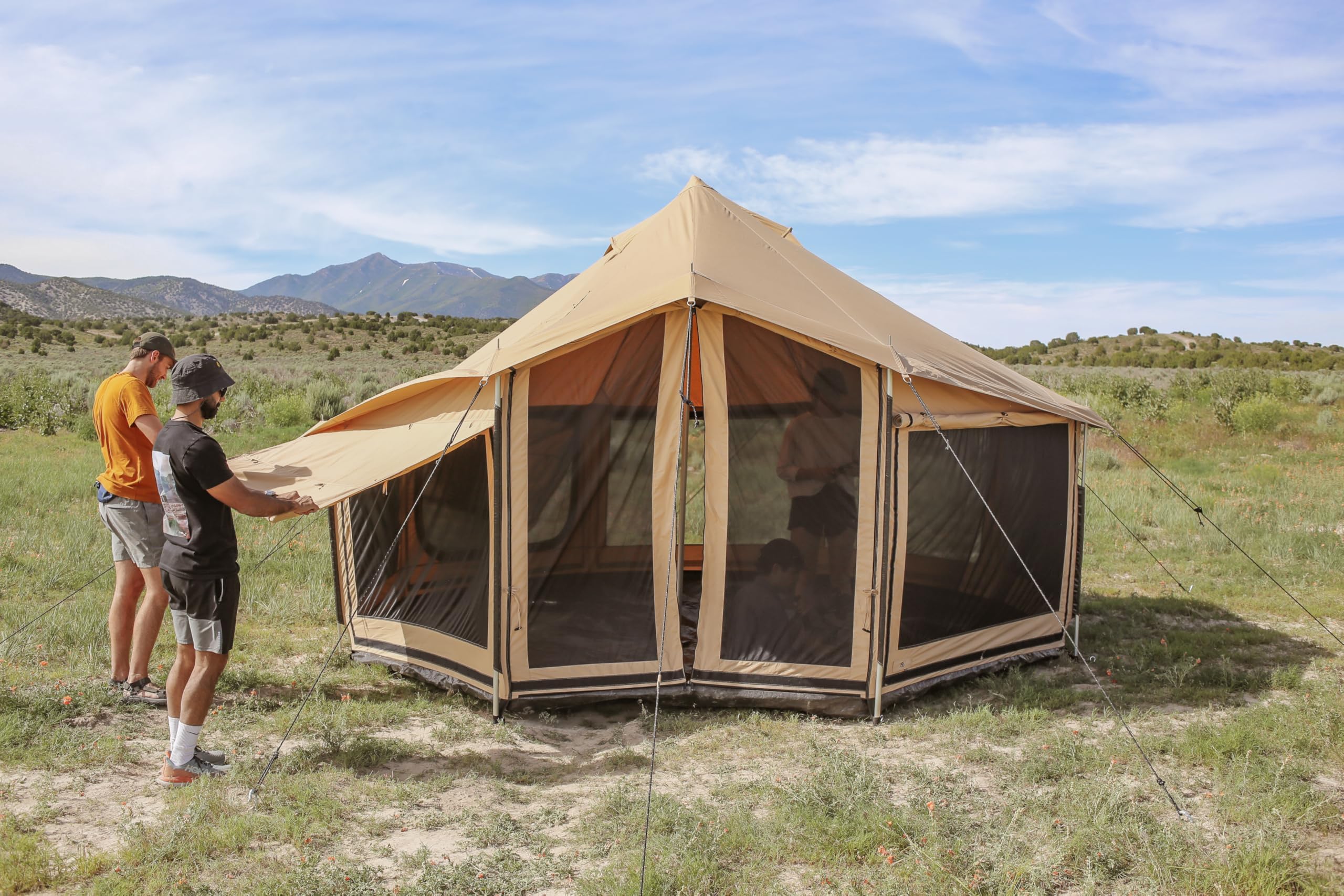 WHITEDUCK Altimus Canvas Tent with Stove Jack, Waterproof, 4 Season Luxury Camping and Glamping Tent Outdoor (18', Water Repellent, Sandstone Beige)