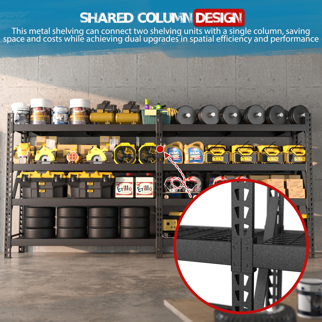 Yardenaler 8000LBS Garage Shelving Units, 4-Tier Industrial Iron Shelving Unit Garage Storage Rack for Basement Warehouse, 78 "W x 24 "D x 72 "H, Black