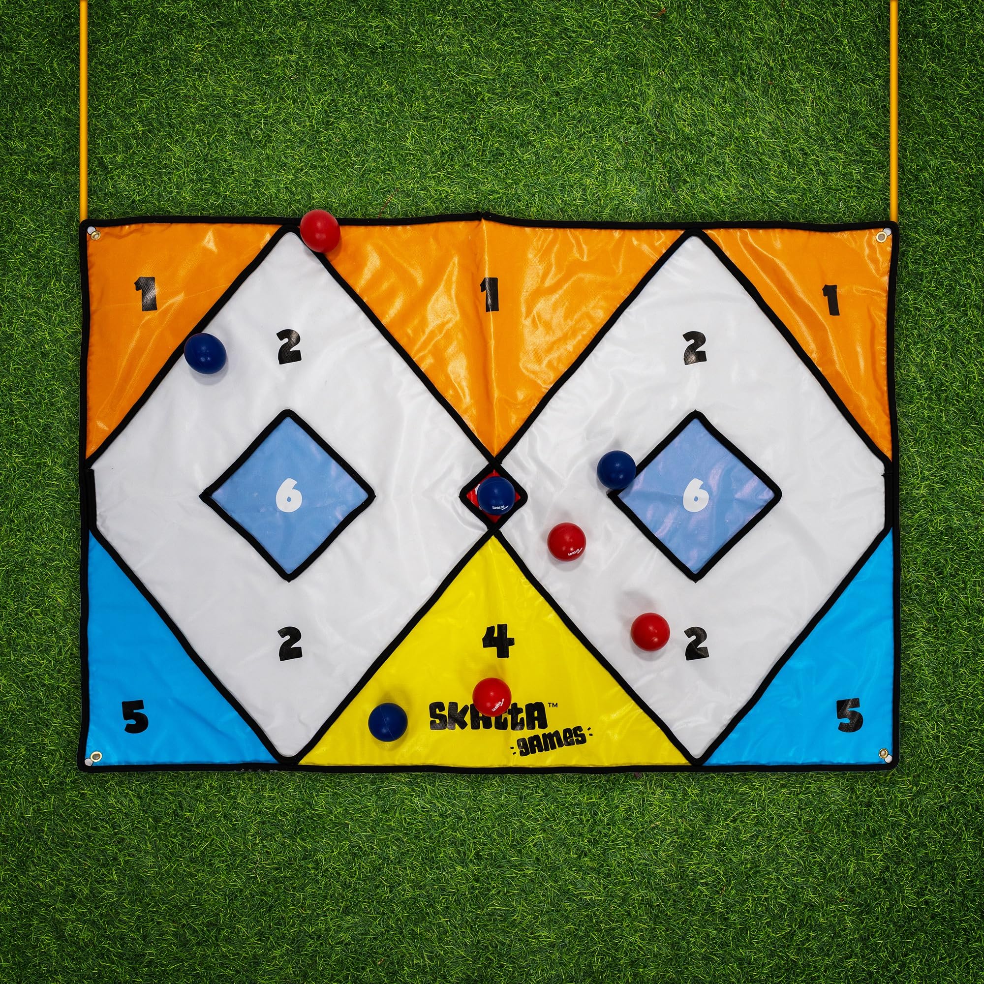 Skatta Games Skatta Ball Premium Yard Game Set - Outdoor Bocce and Shuffleboard Hybrid Lawn Play for Adults & Family - Weatherproof Backyard Beach Activity Kit with 2 Target Boards, 8 Rolling Balls