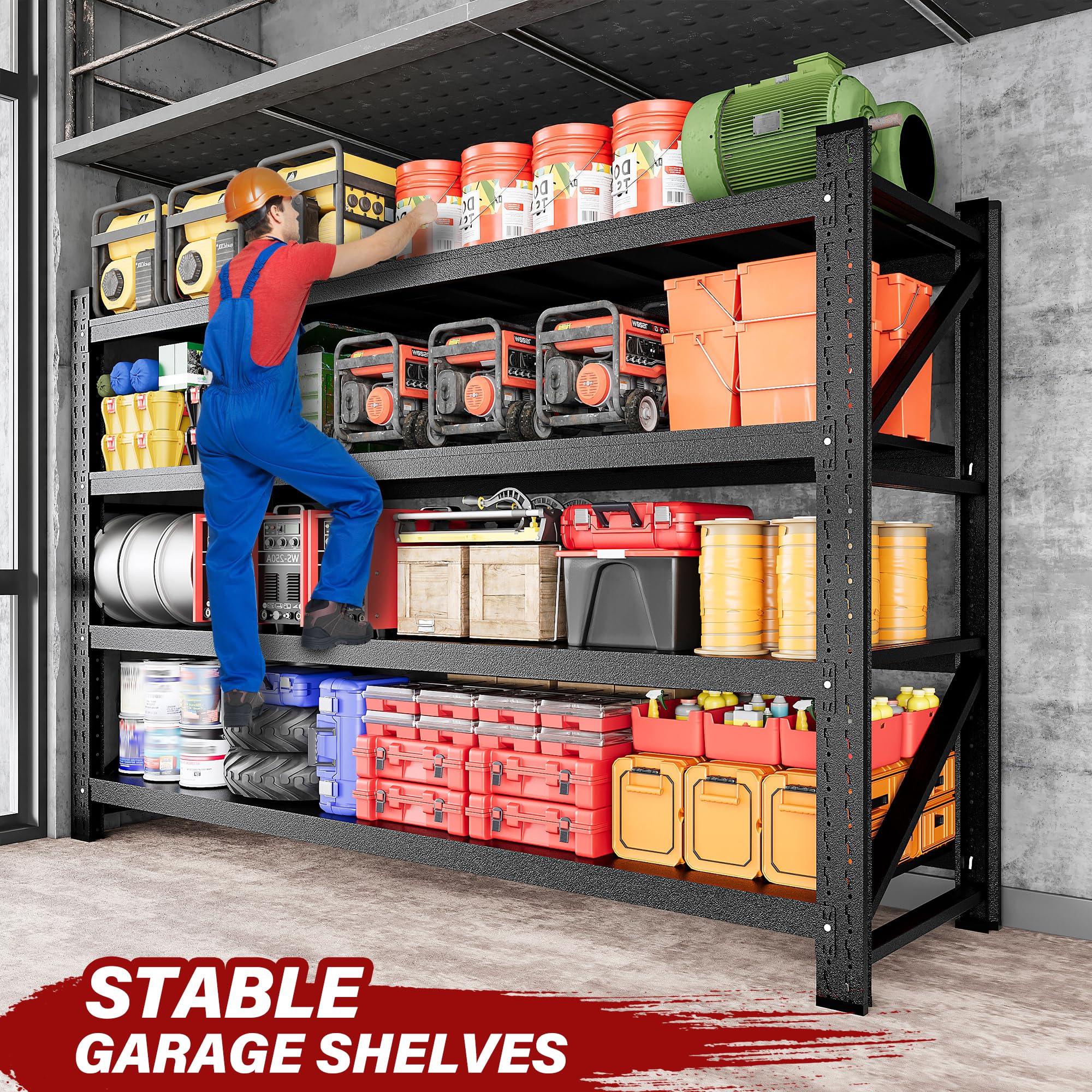 9000LBS Heavy Duty Garage Shelving Units,75" Wide & Deep Storage Shelves,Metal Garage Shelves,Large Storage Rack,Steel Shelf,Industrial Shelving for Shop,Warehouse,Basement,75" W x 24" D x 70" H
