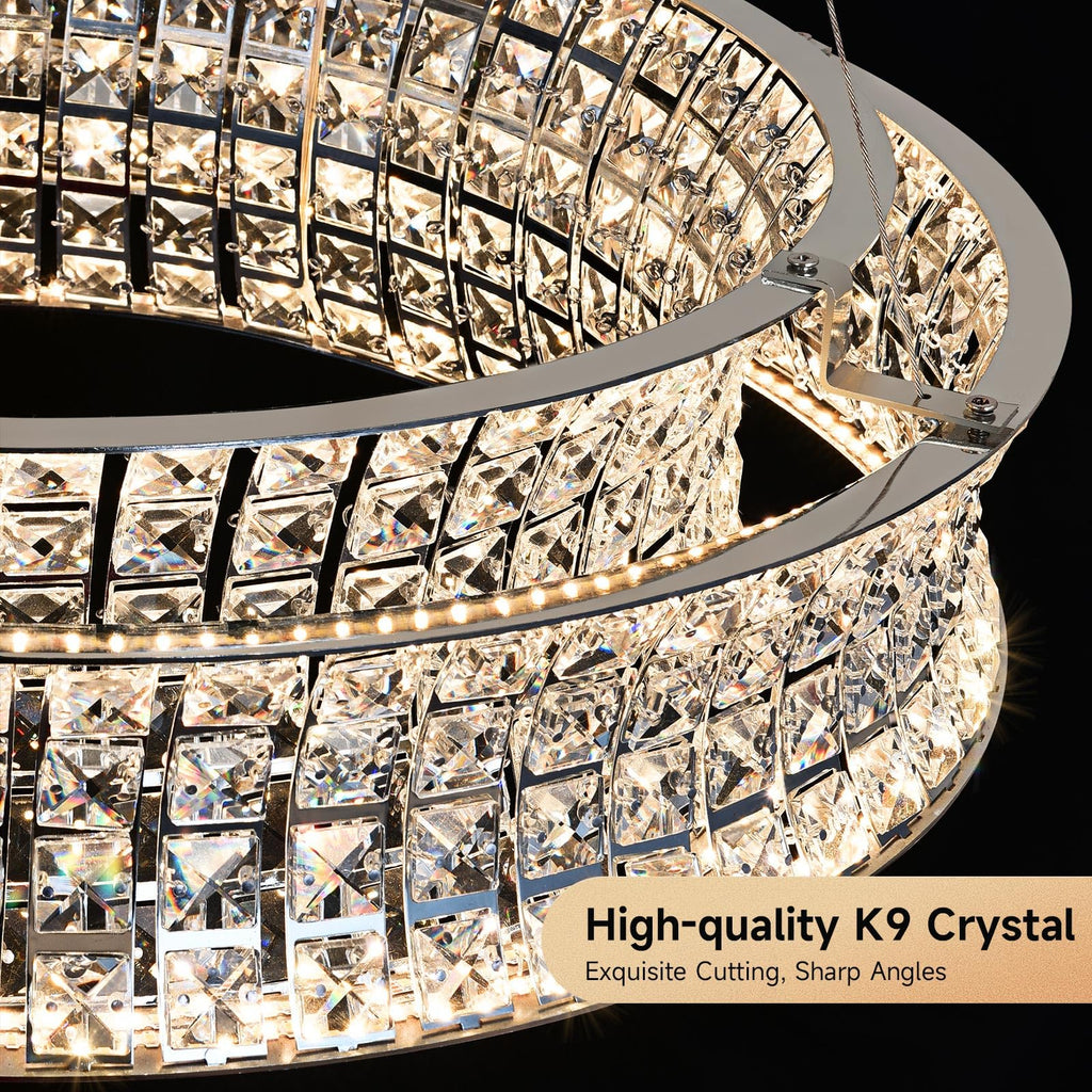 AOOCHOK Modern Crystal Chandelier for Living Room, LED Chrome Pendant Lights, Oval Crystal Hanging Lamp for Living Room, Dining Room, Restaurant, 30 x 14 inch
