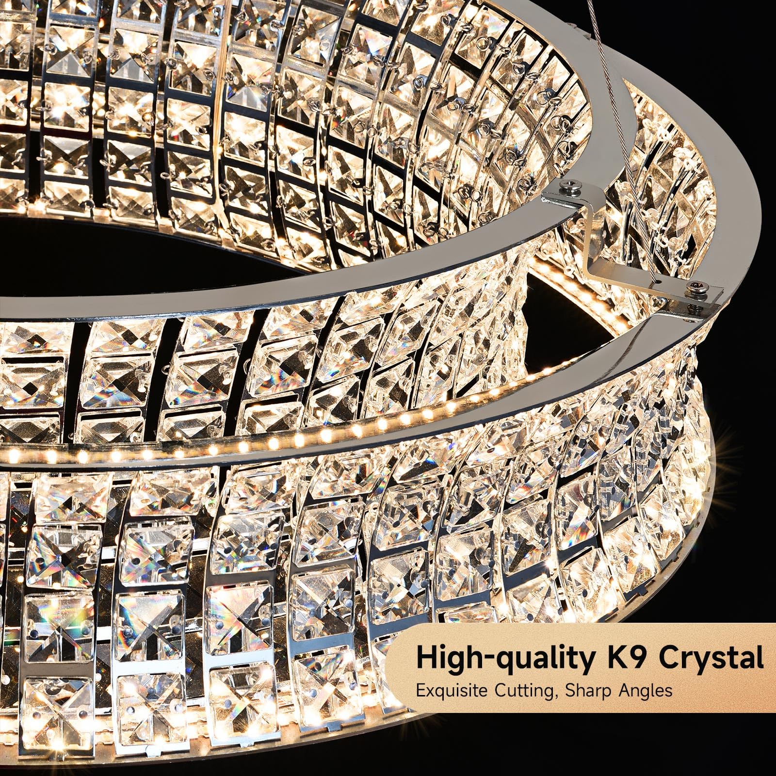 AOOCHOK Modern Crystal Chandelier for Living Room, LED Chrome Pendant Lights, Oval Crystal Hanging Lamp for Living Room, Dining Room, Restaurant, 30 x 14 inch