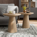 Furniture of America Crambel Modern Solid Wood 2-Piece Brown 29-inch Round End Table Set with Cone-Shaped Pedestal Base for Small Space, Living Room, Home Office, Oak