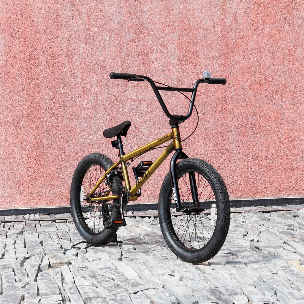 cubsala Freestyle BMX Bike, 20 Inch Yaphet Bicycle for Teen Beginner and Adult Riders, Bike with Hi-Ten Steel Frame, Gold