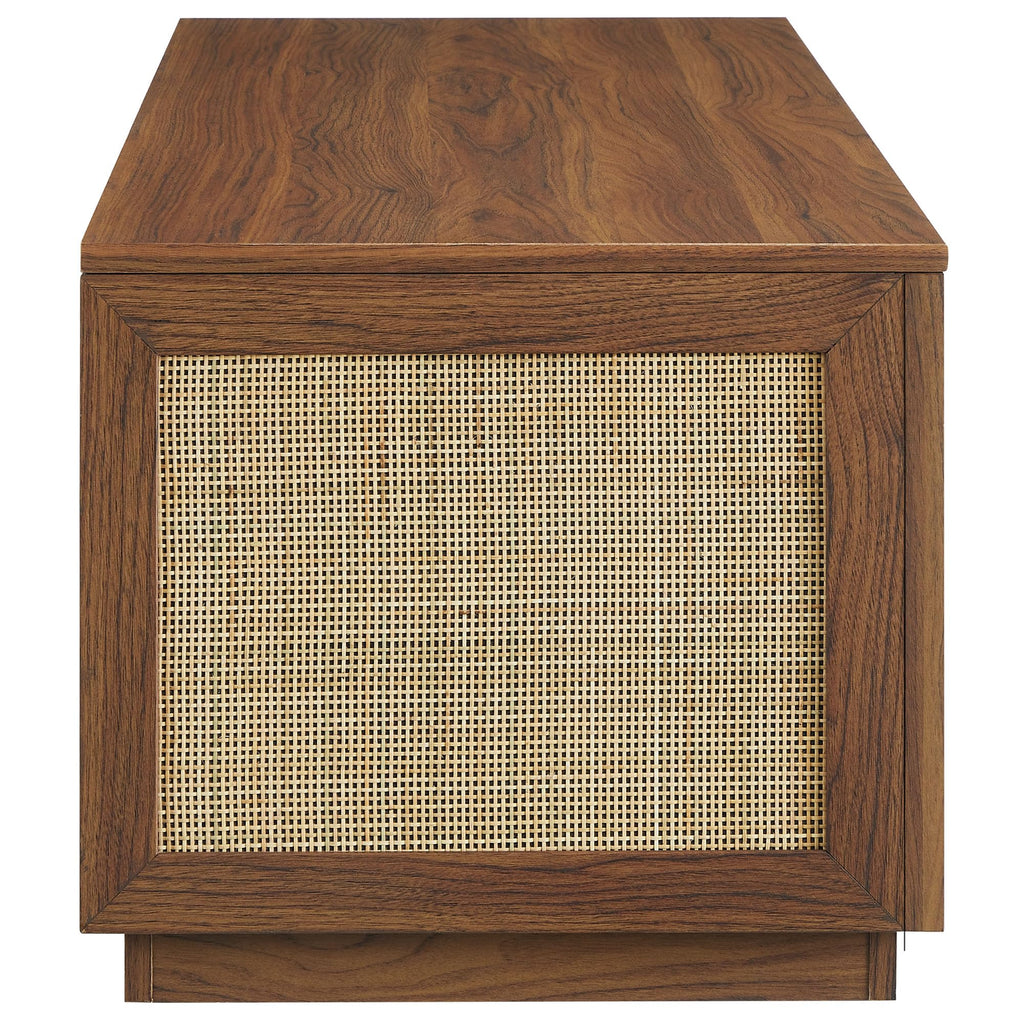 Modway Soma Rattan Storage Bench in Walnut – Faux Cane Flip-Top Low Profile Storage Ottoman for Bedroom, Entryway, or Living Room