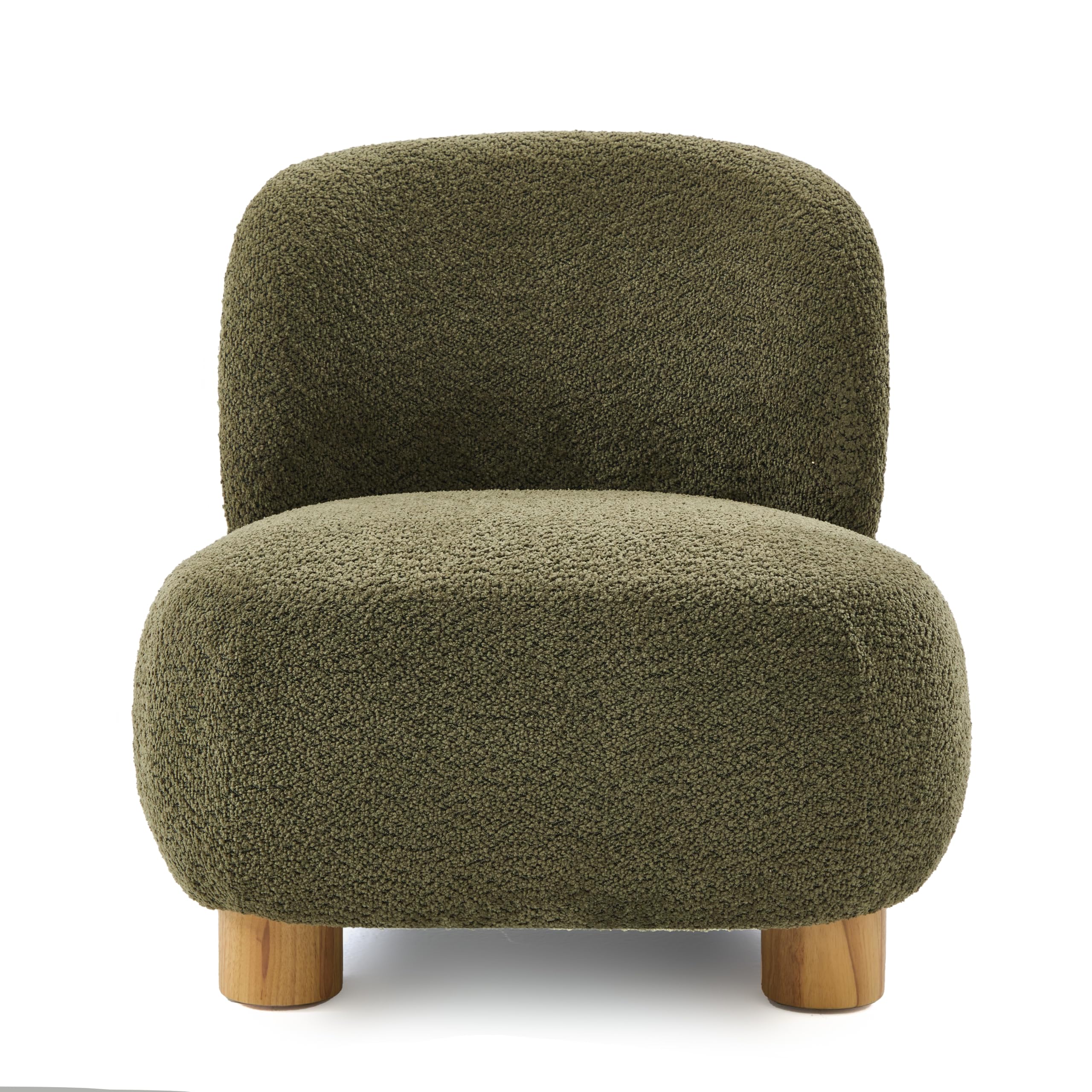 Christopher Knight Home Modern Low Profile Accent Chair for Living Room, Boucle Upholstered Armless Chair with Rubberwood Legs, Comfy Lounge Armchair, Plush Cloud-Like Seating for Bedroom, Olive Green