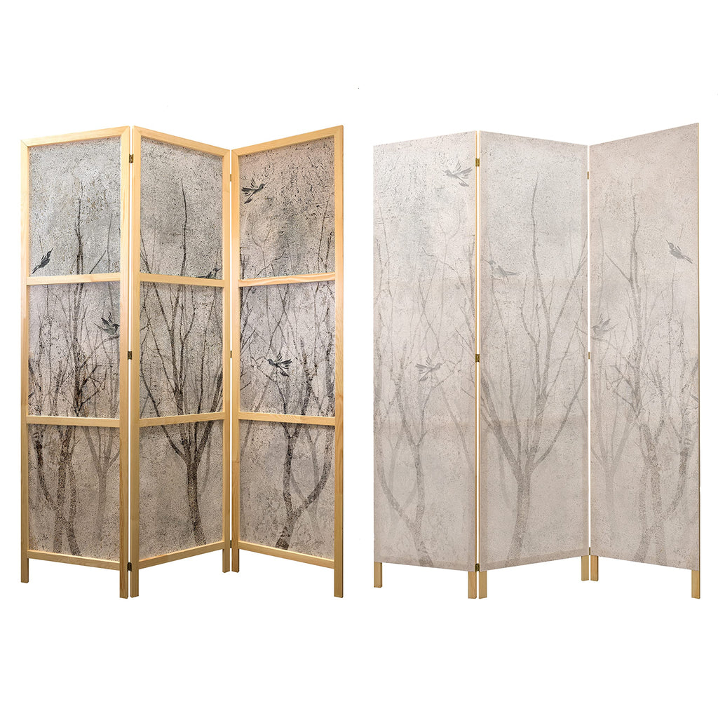 artgeist Japanese Room Divider Birds Forest Nature Leaves Botanical 53 x 67 in - 3 Panel Folding Screen Japan Design Home Decoration Art Deco c-C-0462-z-b