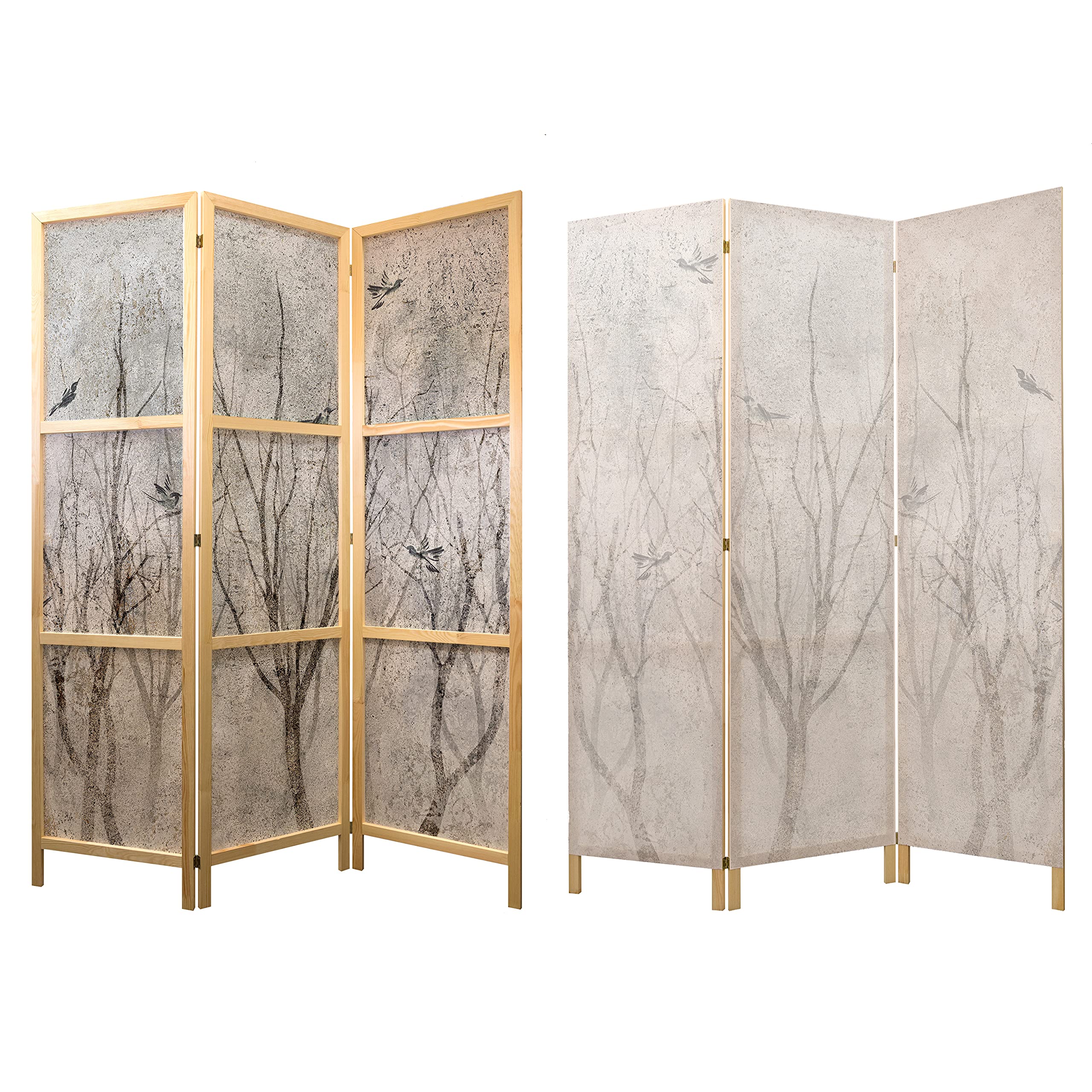 artgeist Japanese Room Divider Birds Forest Nature Leaves Botanical 53 x 67 in - 3 Panel Folding Screen Japan Design Home Decoration Art Deco c-C-0462-z-b