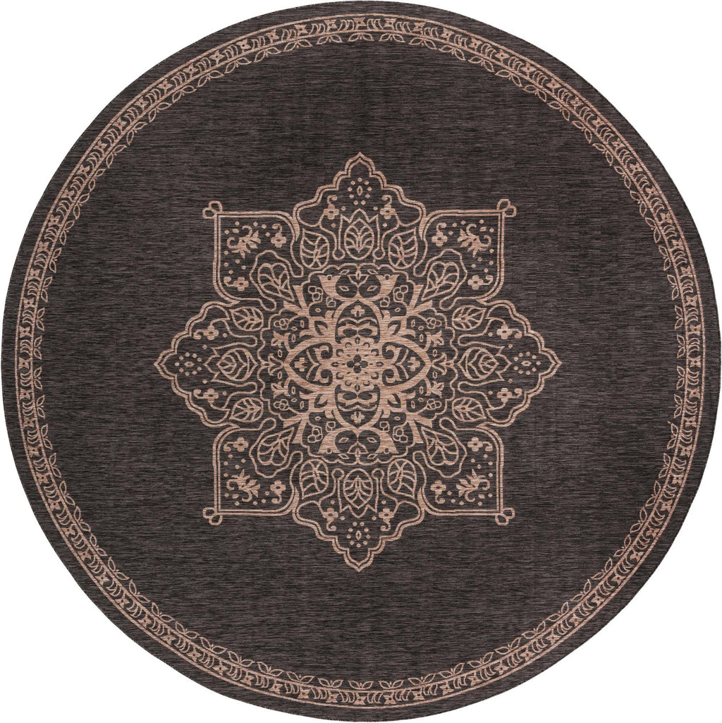 Unique Loom Outdoor Traditional Collection Area Rug - Antique (Round 13' 0" x 13' 0", Charcoal Gray/Natural)