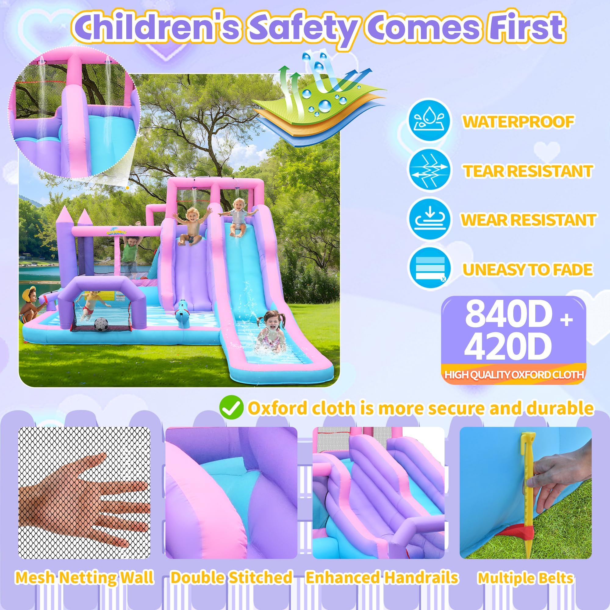 Anypool 8 in1 20Ftx12Ft Inflatable Water Slide with 17.9ft Long Slide Backyard Bounce House for Kids, Water Slides Park with 2 Inflatable Bodyboards for Ages 3-10, Includes 650W Blower