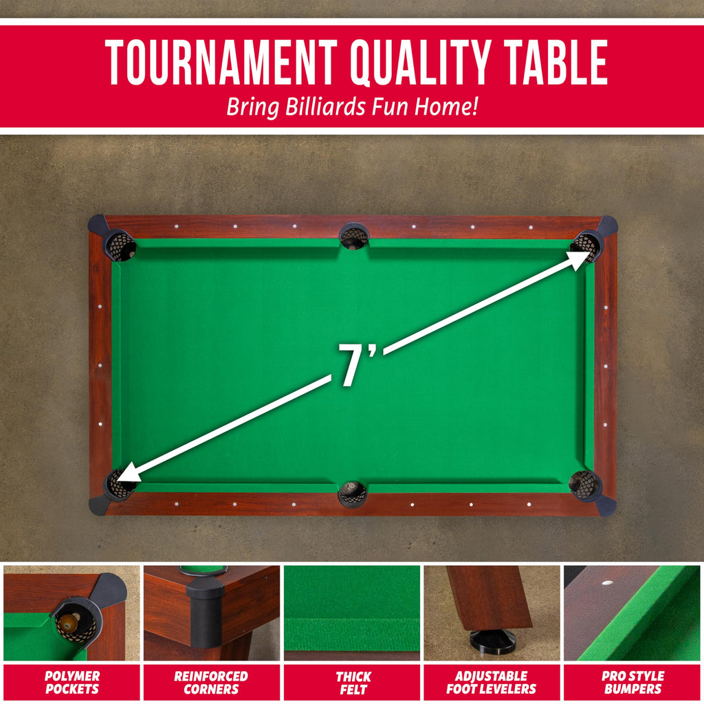 GoSports 7 ft Pool Table with Wood Finish - Billiards Game Room Table for Adults & Family - Accessories Not Included
