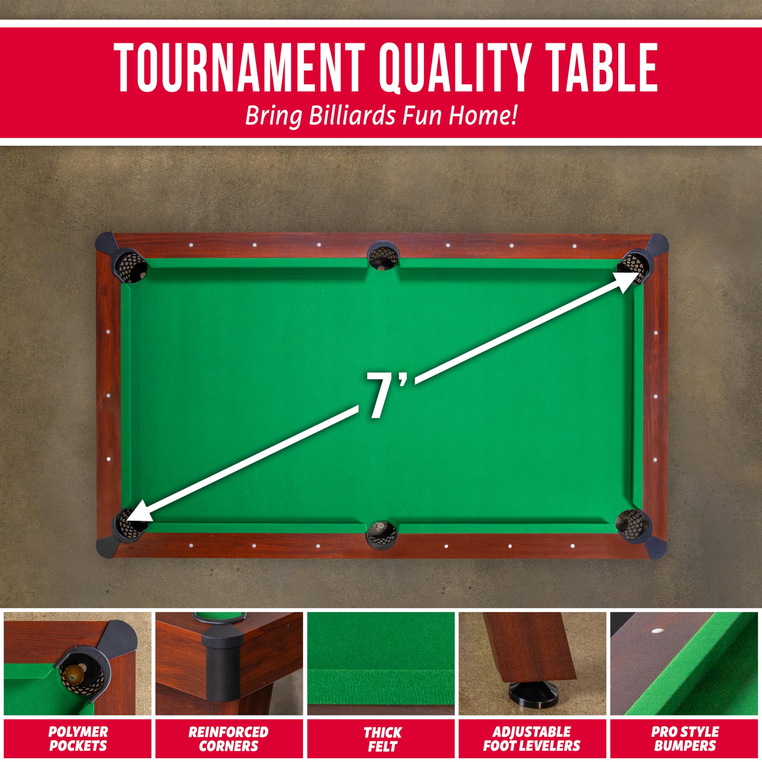 GoSports 7 ft Pool Table with Wood Finish - Billiards Game Room Table for Adults & Family - Accessories Not Included
