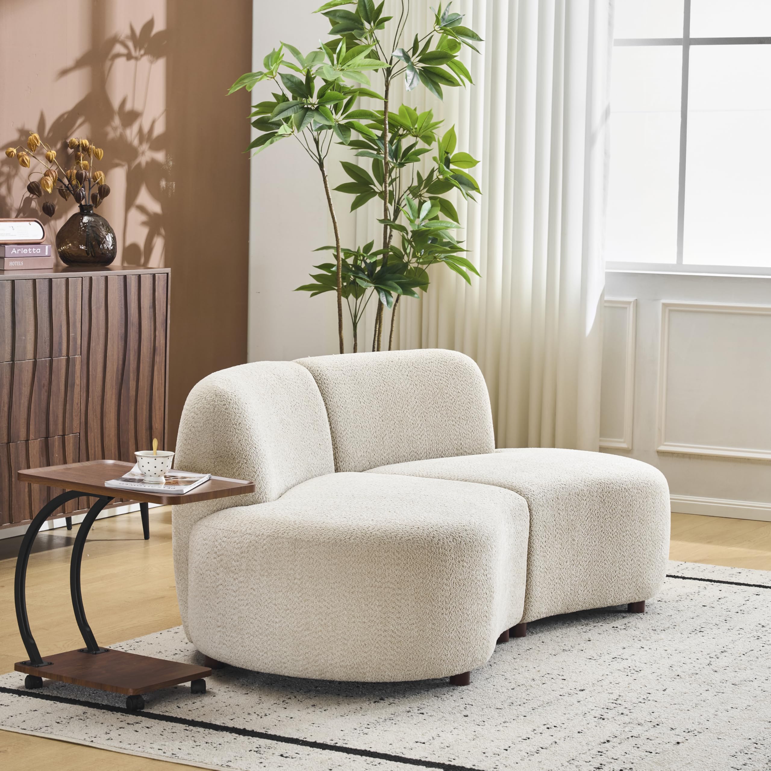 Merax 73" Curved Cloud Loveseat, Boucle Upholstered 2 Seater Sectional Sofa with Wooden Frame, Modern Curved Cloud Couch for Living Room, Cozy Leisure Couches, Easy Assembly, Beige