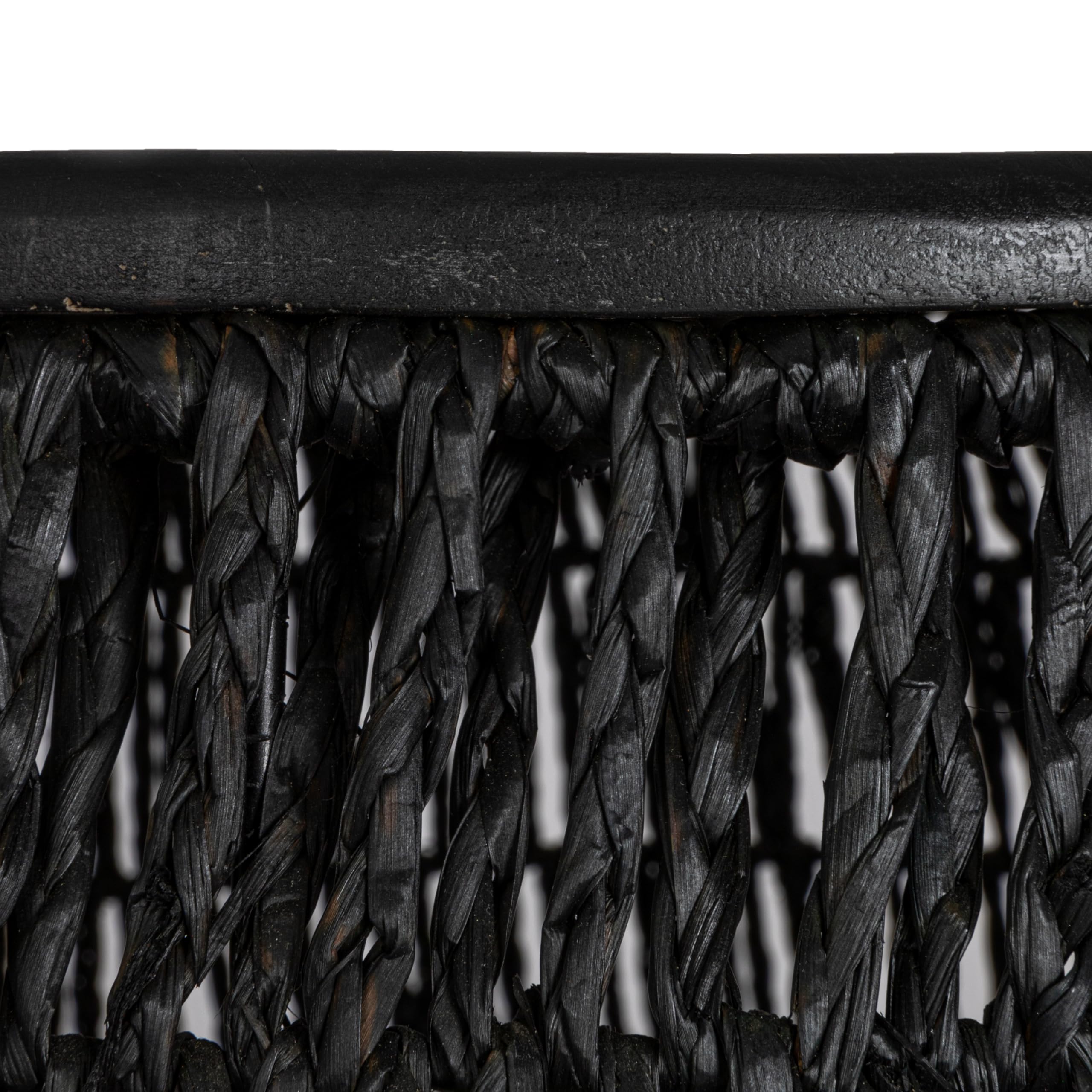 Bloomingville Hand-Woven Seagrass and Pine Wood Round Side Table, Black