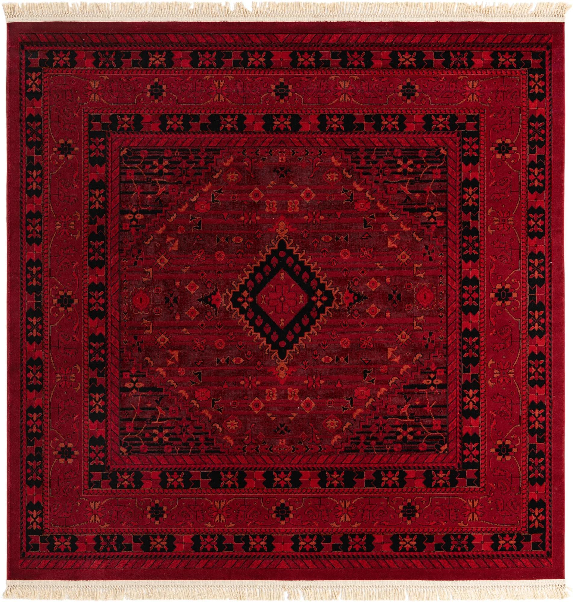 Unique Loom Tekke Collection Area Rug - Sheibani (7' 10" Square, Red/ Black)