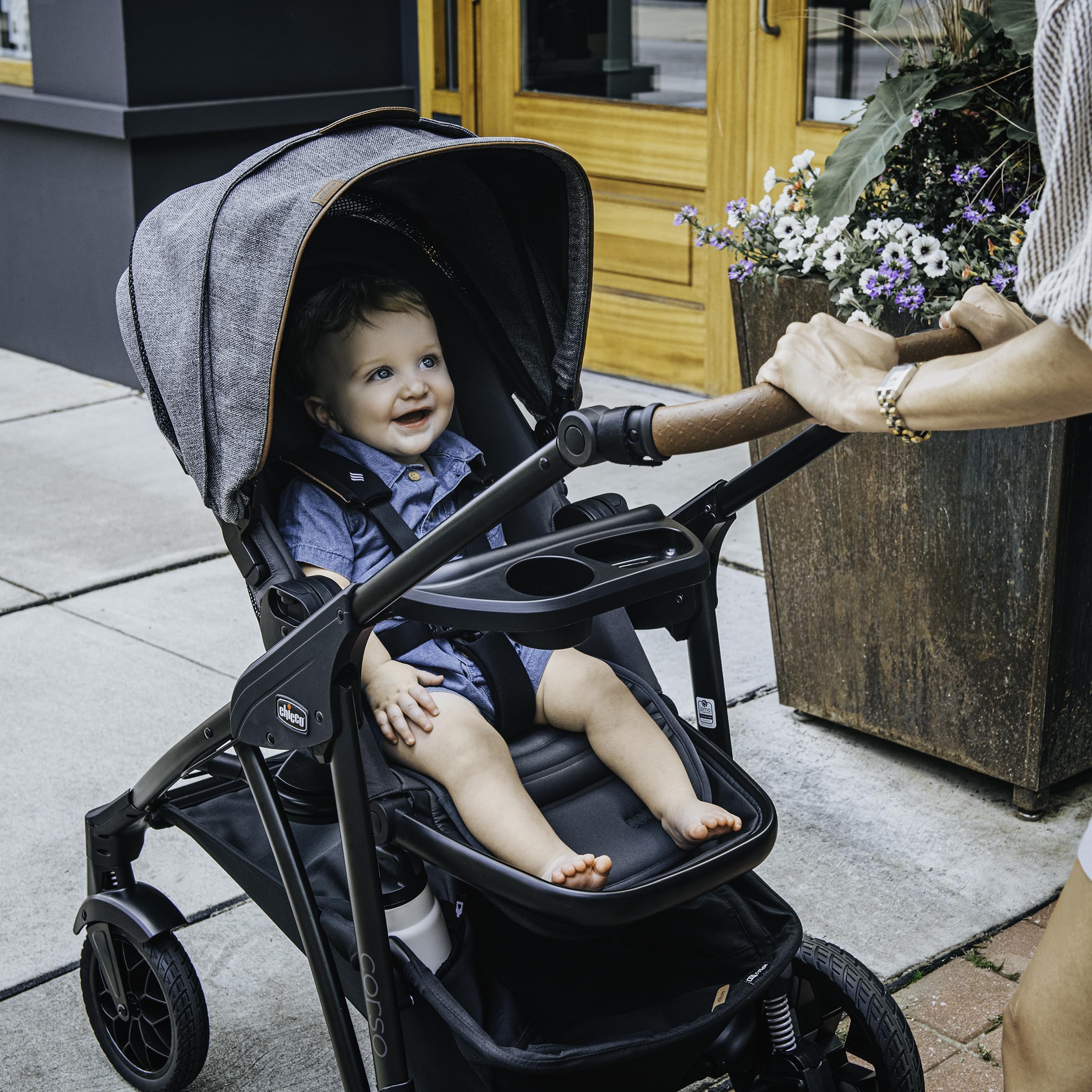 Chicco Corso Primo Modular Quick-Fold Stroller with Infant Car Seat Adapter, for Newborns and Toddlers, Summit/Grey