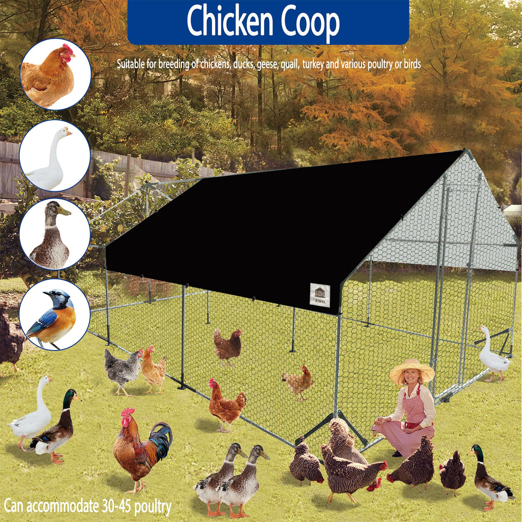 Chicken Runs for Yard with Cover, Metal Chicken Coop, Upgraded Anti-UV 180g/㎡ PE Cloth & 1.1mm Thickened PVC-Coated Hexagonal Chicken Wire Mesh & More Galvanized Steel Standpipes,19.7×9.8×6.4FT