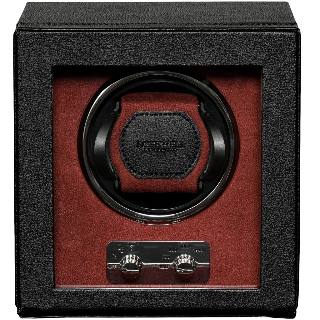 Gift Set 12 Slot Leather Watch Box with Valet Drawer & Matching Single Watch Winder - Luxury Case Display Organizer, Locking Mens Jewelry Watches Holder, Men's Storage Boxes Glass Top Black/Red