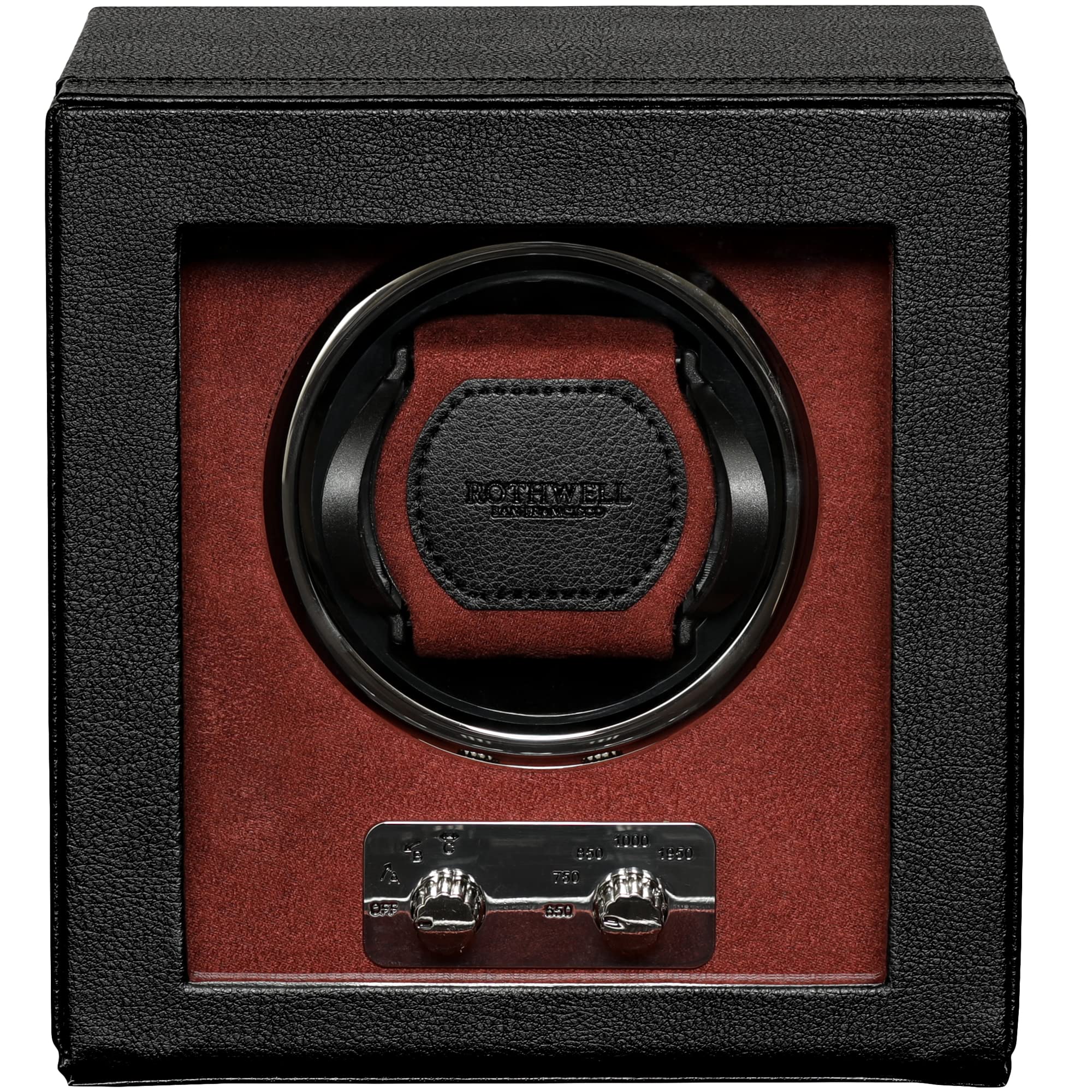 Gift Set 12 Slot Leather Watch Box with Valet Drawer & Matching Single Watch Winder - Luxury Case Display Organizer, Locking Mens Jewelry Watches Holder, Men's Storage Boxes Glass Top Black/Red