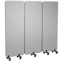 KERRAM 3 Panel Foldable Office Partitions, Mobile Cubicle Wall with Wheels, 71 x 66 Inch Noise Cancelling & Sound Proof Room Dividers Partition Wall, Aluminum Frame Gray