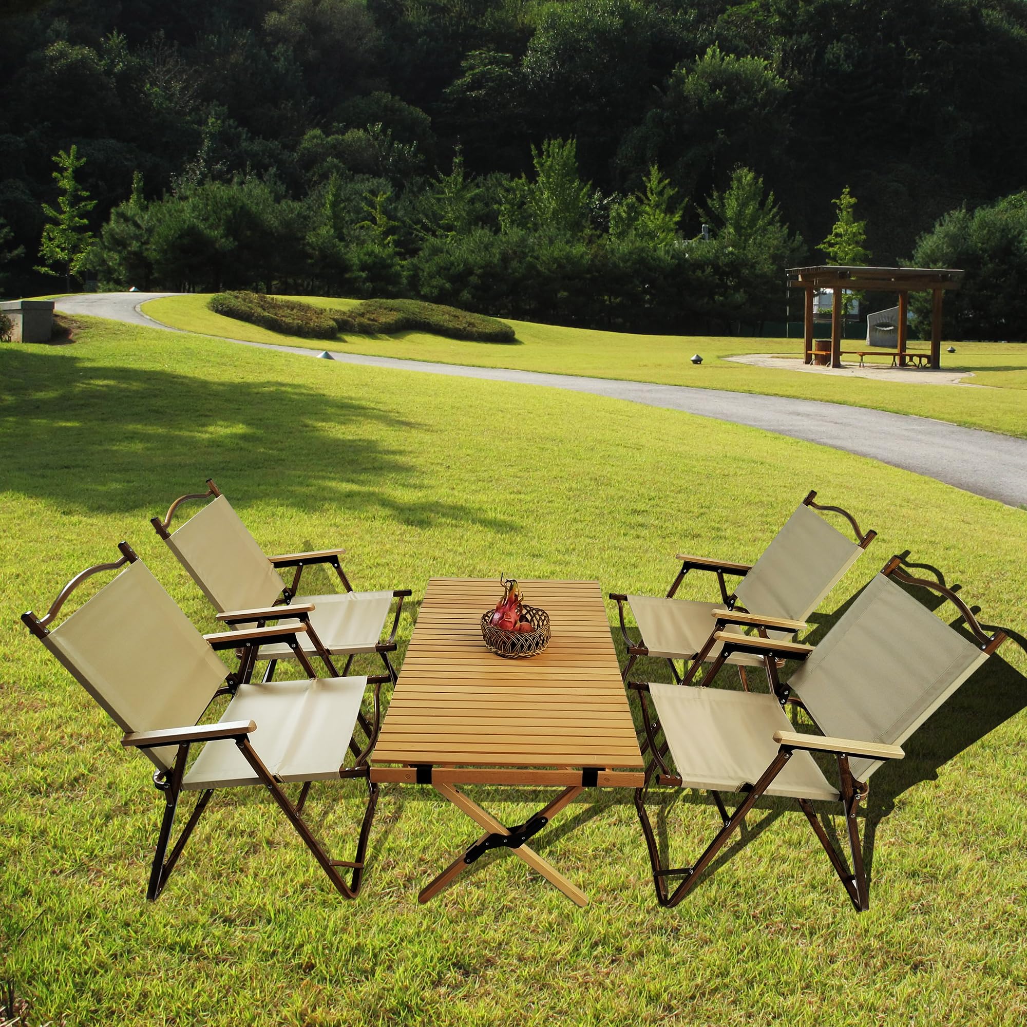 Wooden Folding Dining Set with 4 Chairs, Portable Picnic Table Set for Outdoor Camping and Indoor Kids