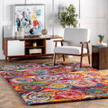 Nuloom Kindra Multicolor/Red, 7'10" Square, Bohemian Circles, Soft and Cozy, High Traffic, Stain Resistant, Easy Clean, Durable Area Rug for Bedroom, Living Room, Dining Space, Den, Foyer, Entryway
