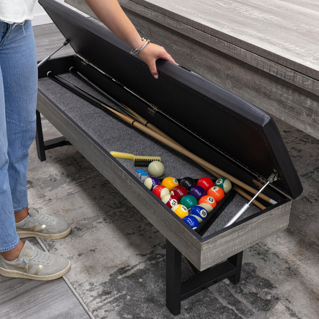 American Legend 3-in-1 Pool + Poker Dining Table - Instant Transformation - Premium Black Felt - XL Flip Top Bench Storage - Modern Design