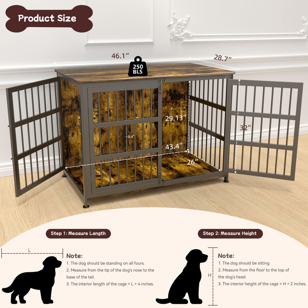 CABZOON 46'' Dog Crate Furniture Large Breed Dog Crate Dog Kennels for Inside Wooden Dog Crates End Table Heavy Duty Indoor Combination Cage for Medium to Large Dogs Walnut