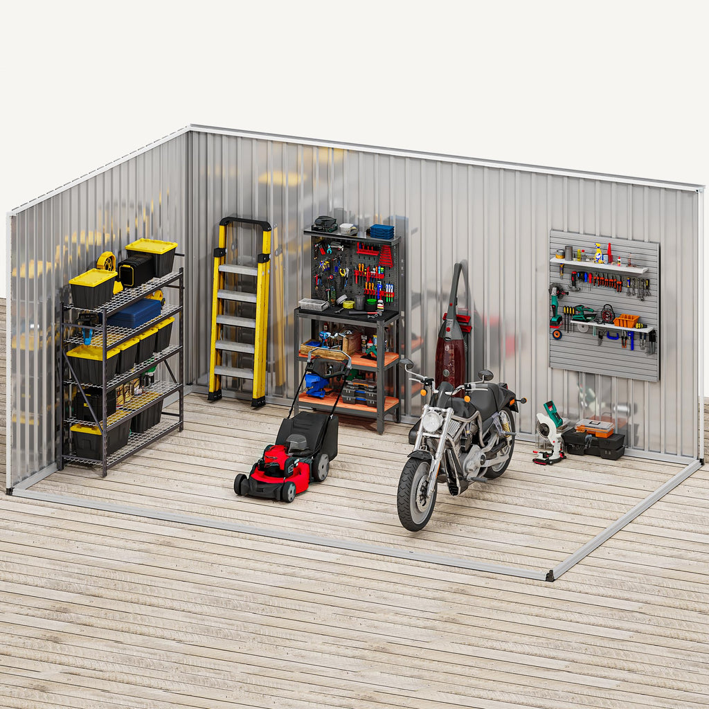 DWVO 12x8ft Large Tool Storage Shed with Window, Lockable Doors, and Sloped Roof, Oversized Steel Outdoor Storage Shed for Garden, Patio, Garage, Backyard, Lawn(Gray + White)