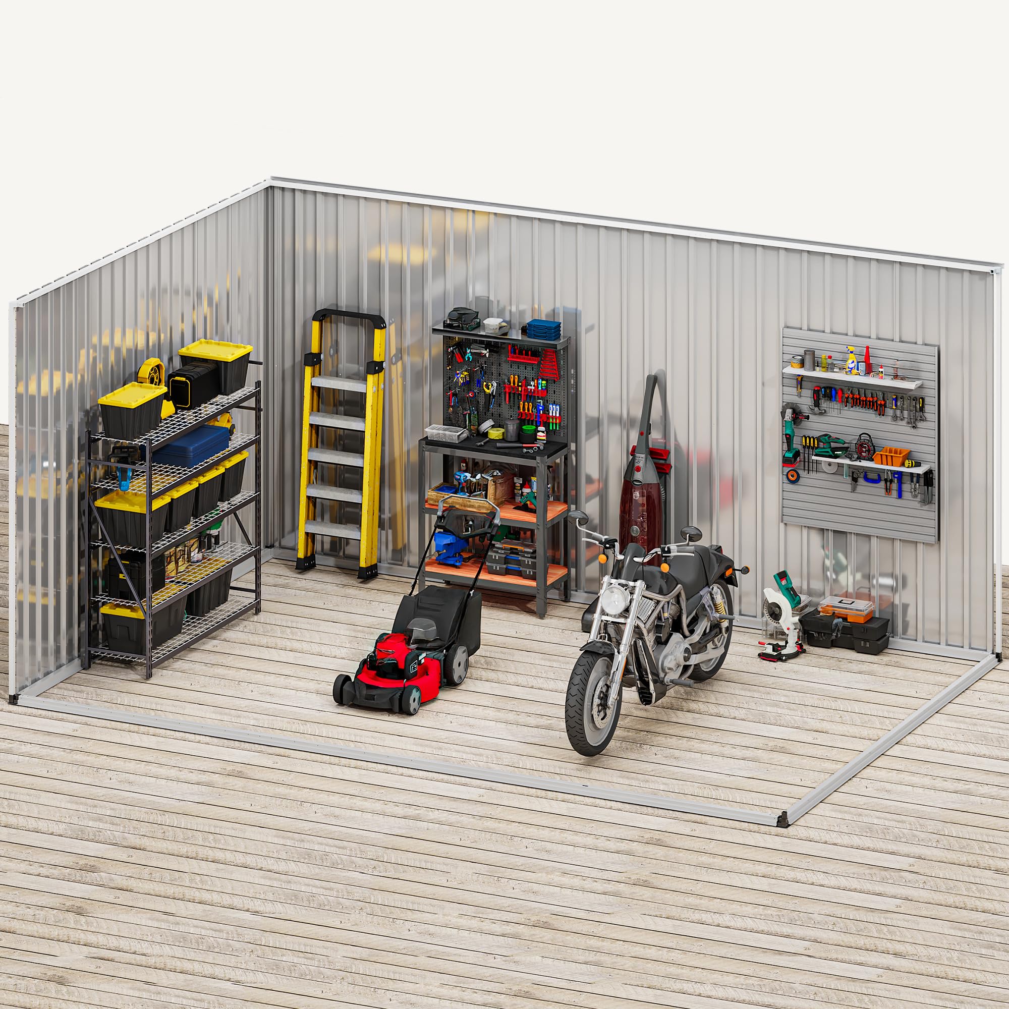 DWVO 12x8ft Large Tool Storage Shed with Window, Lockable Doors, and Sloped Roof, Oversized Steel Outdoor Storage Shed for Garden, Patio, Garage, Backyard, Lawn(Gray + White)