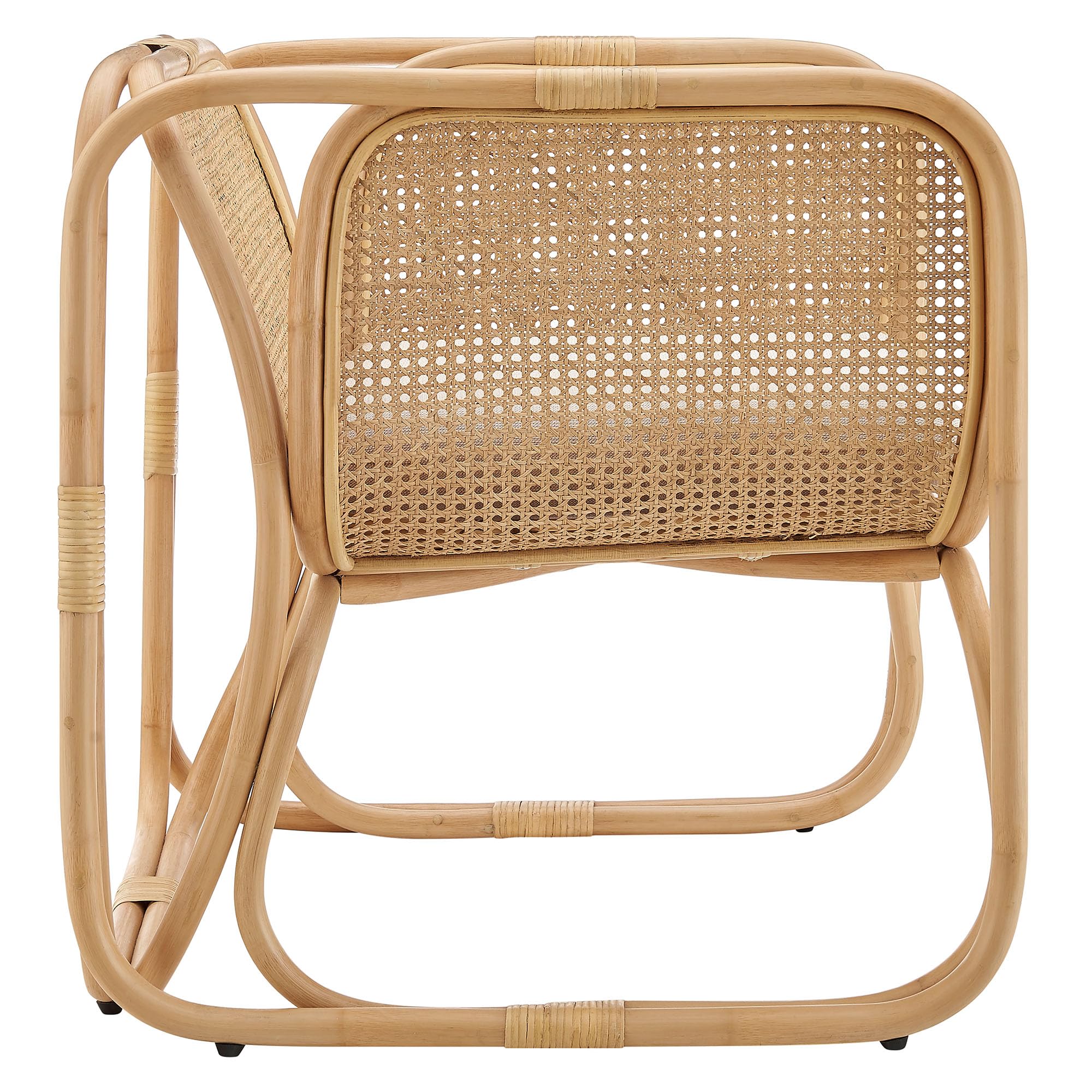Ellis Natural Rattan Accent Armchair in Natural – Curved Low Lounge Chair with Cushioned Seat for Living Room, Sunroom, or Covered Patio
