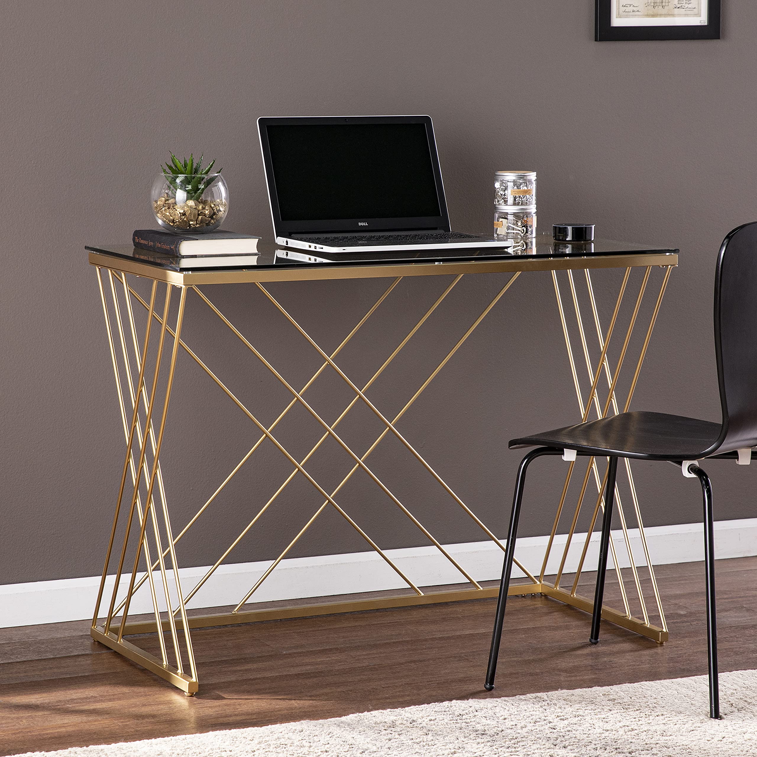 SEI Furniture Dezby Modern Glass-Top Desk, Silver