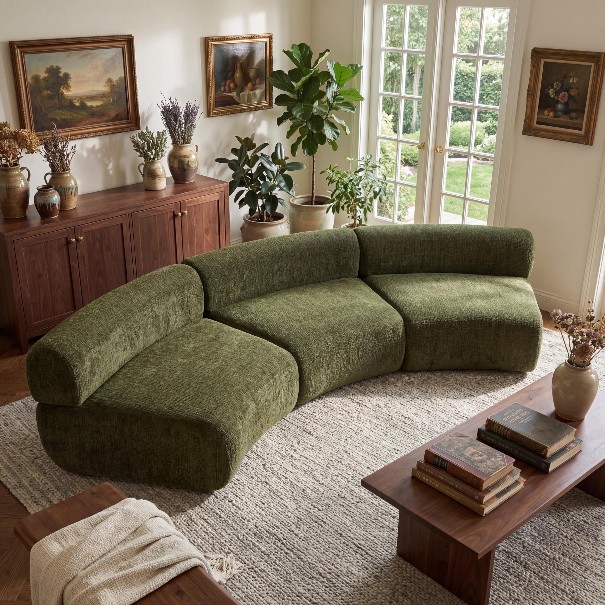 Christopher Knight Home Amino 118.5" Modular Sectional Sofa Chair, Modern Curved 3-Seater Large Sofa Couches, Comfy Upholstered Sectional Cloud Couch for Living Room, No Assembly Required, Green