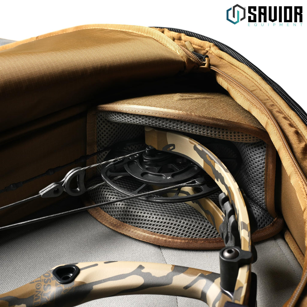 Savior Equipment Hyperion Deluxe Compound Bow Case Soft Shell Bag Fits 32" 36" 40" ATA, w/CamShield Cover & Quick-Release Grip Wrap, w/Backpack Shoulder Straps (Coyote Brown, 32" ATA)