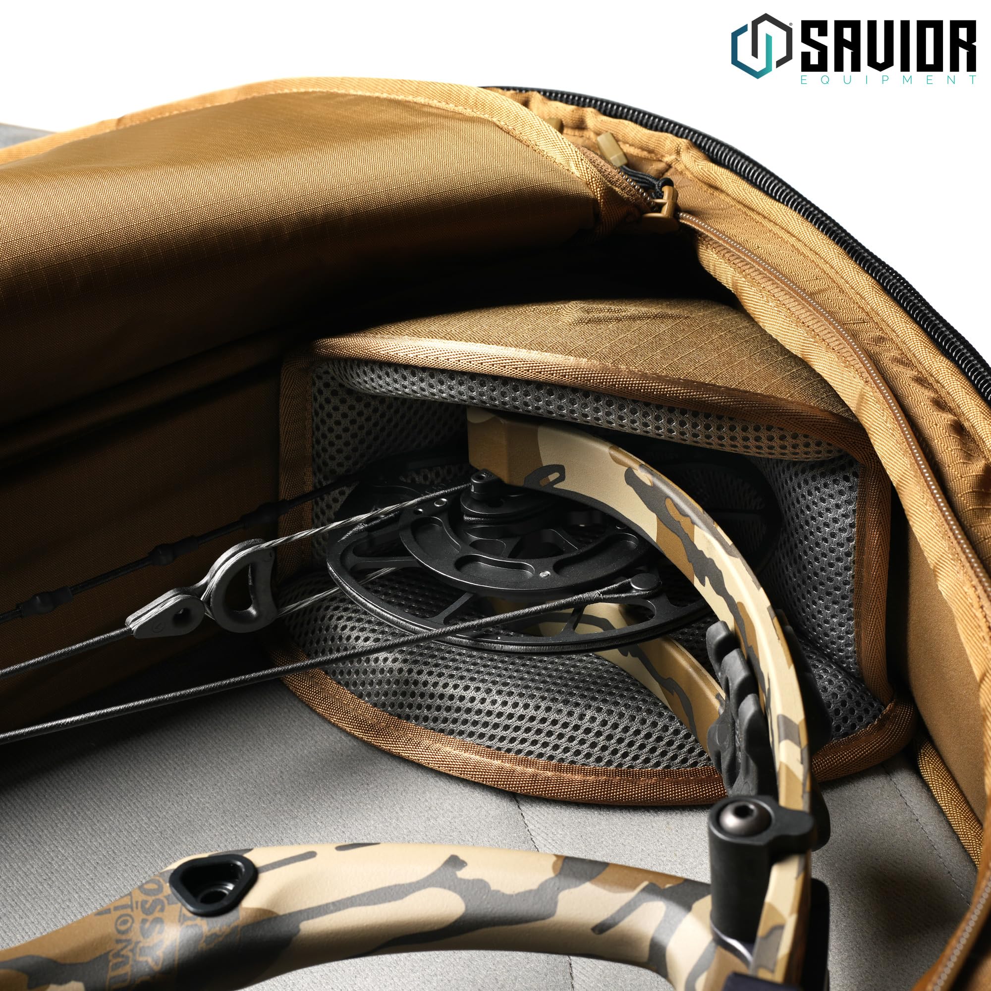 Savior Equipment Hyperion Deluxe Compound Bow Case Soft Shell Bag Fits 32" 36" 40" ATA, w/CamShield Cover & Quick-Release Grip Wrap, w/Backpack Shoulder Straps (Coyote Brown, 32" ATA)